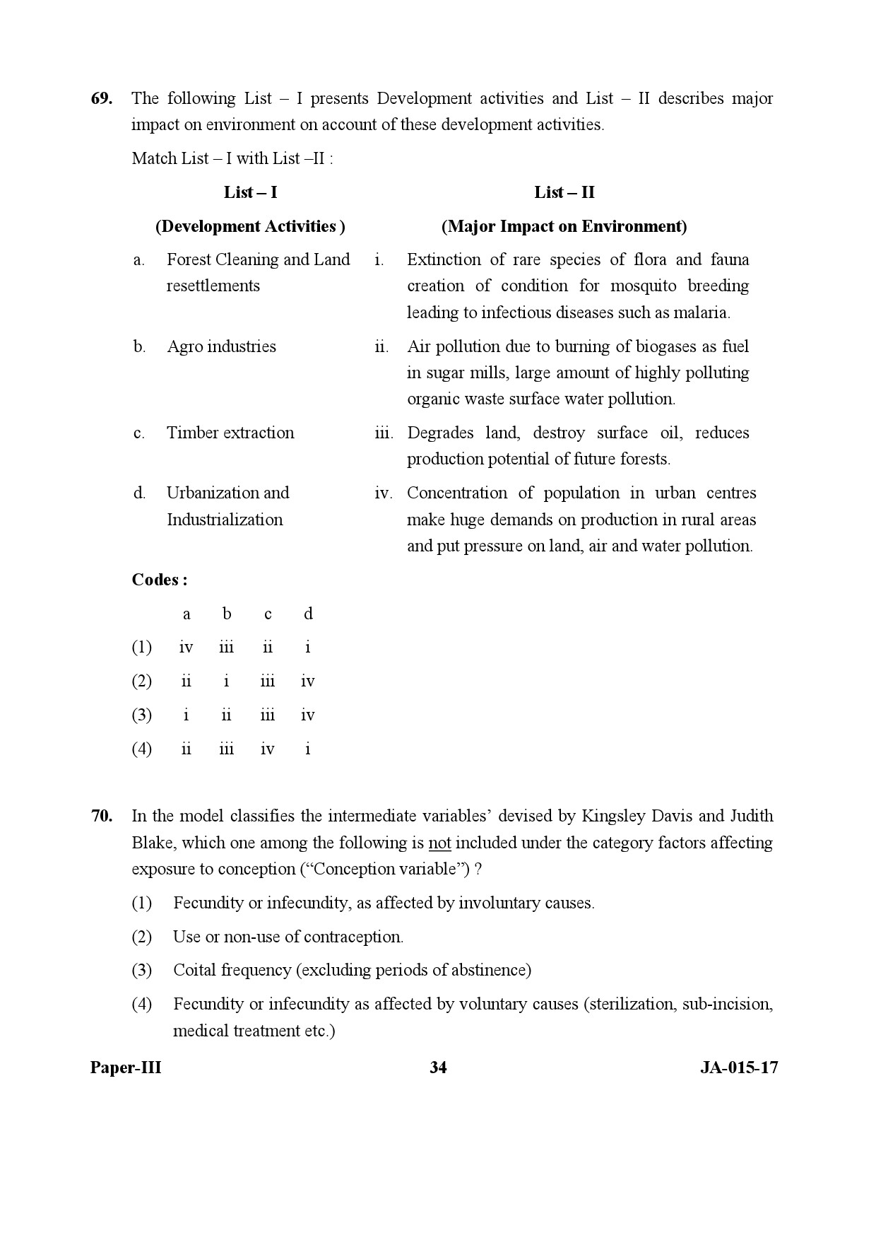 Population Studies Paper III January 2017 in English-UGC NET Previous ...