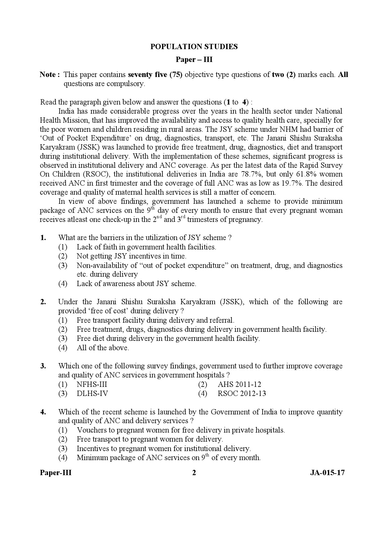 Population Studies Paper III January 2017 in English 2