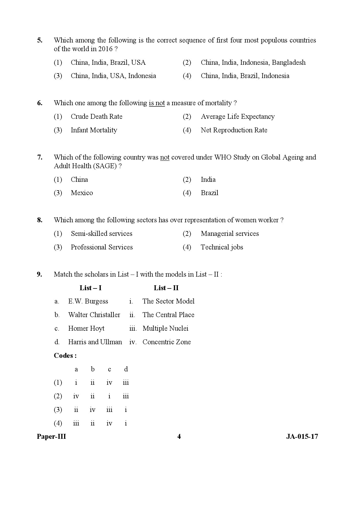 Population Studies Paper III January 2017 in English 3