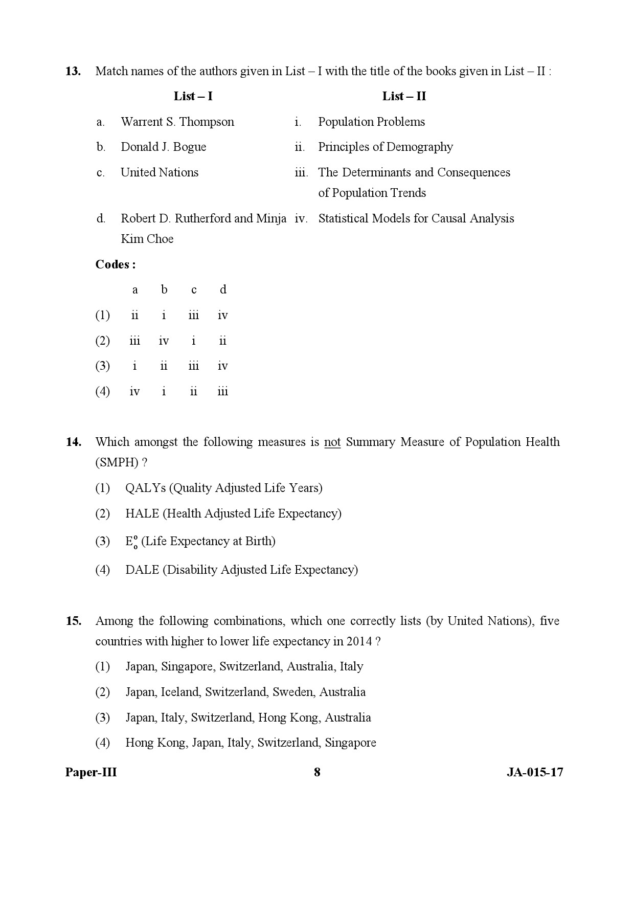 Population Studies Paper III January 2017 in English 5