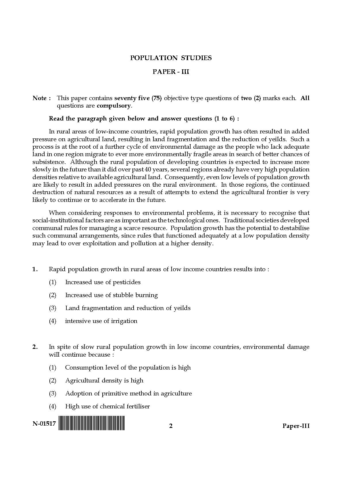 Population Studies Paper III November 2017 in English 2