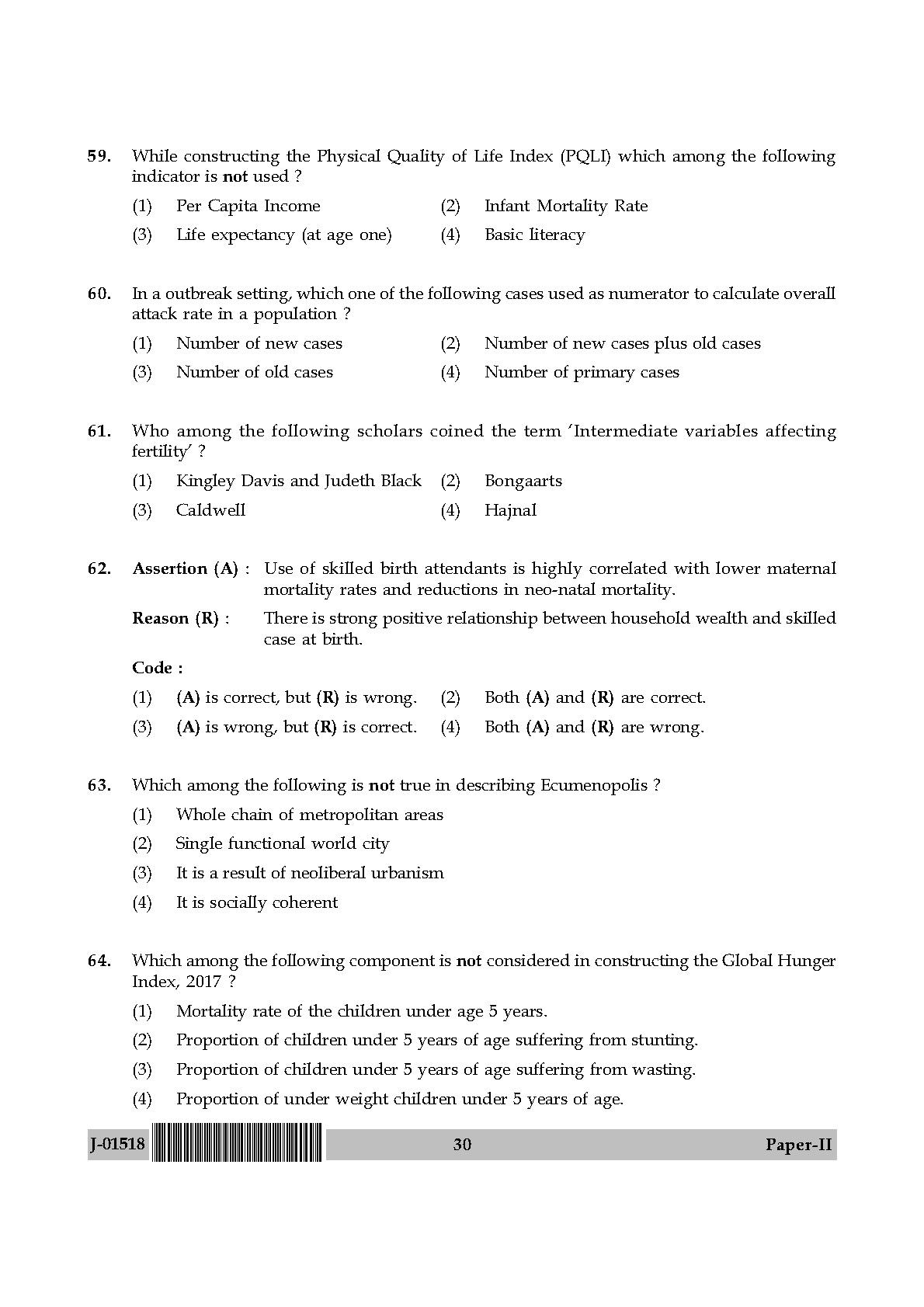 Population Studies Question Paper II July 2018 in English 16