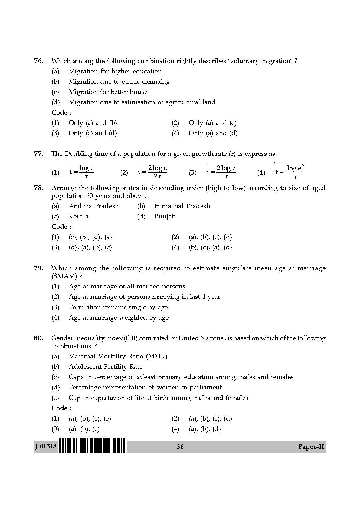 Population Studies Question Paper II July 2018 in English 19