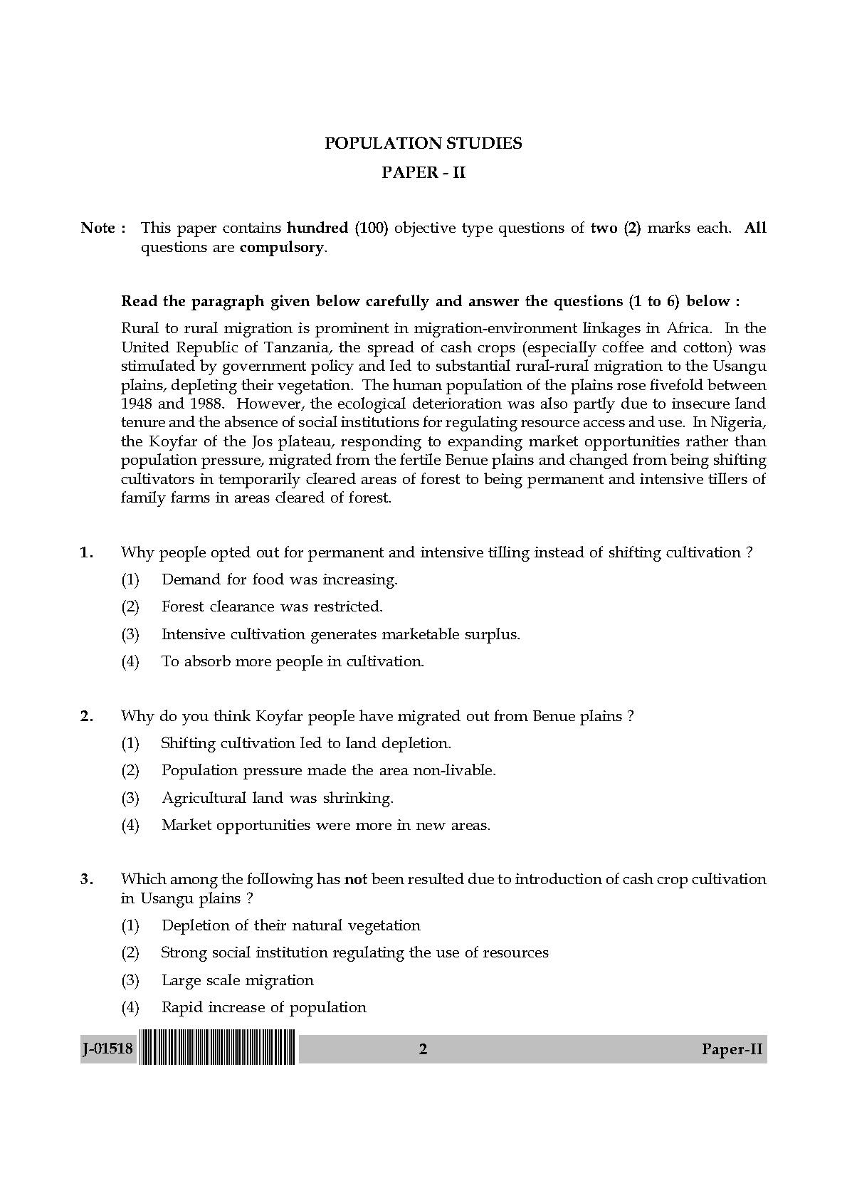 Population Studies Question Paper II July 2018 in English 2