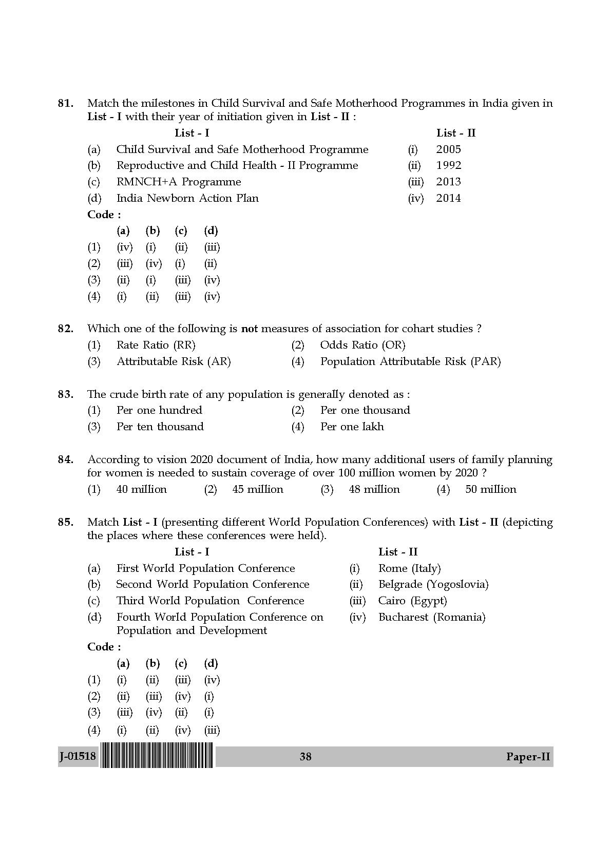 Population Studies Question Paper II July 2018 in English 20