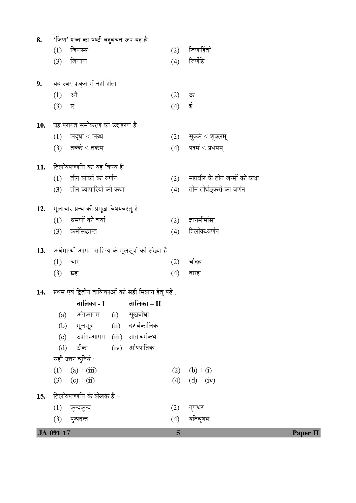 Prakrit Paper II January 2017 in Hindi 2