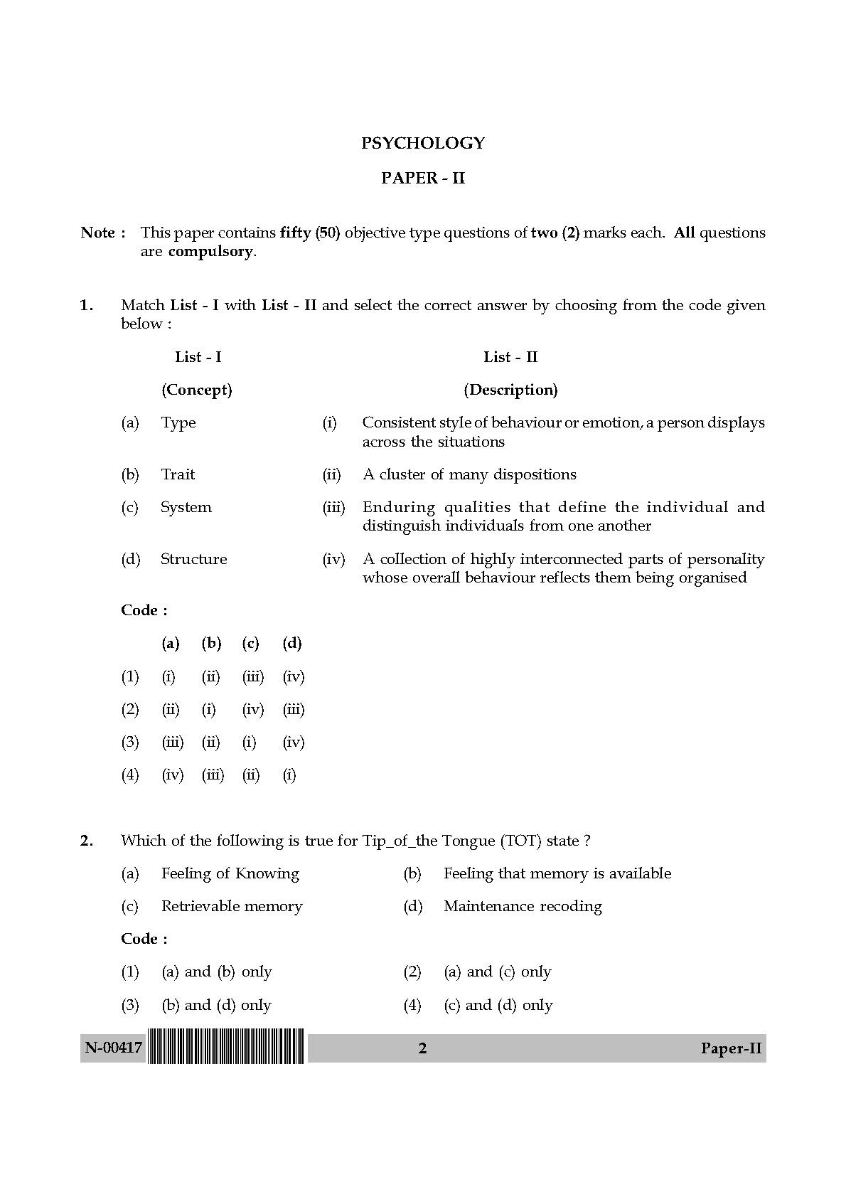 Psychology Paper II November 2017 in English 2