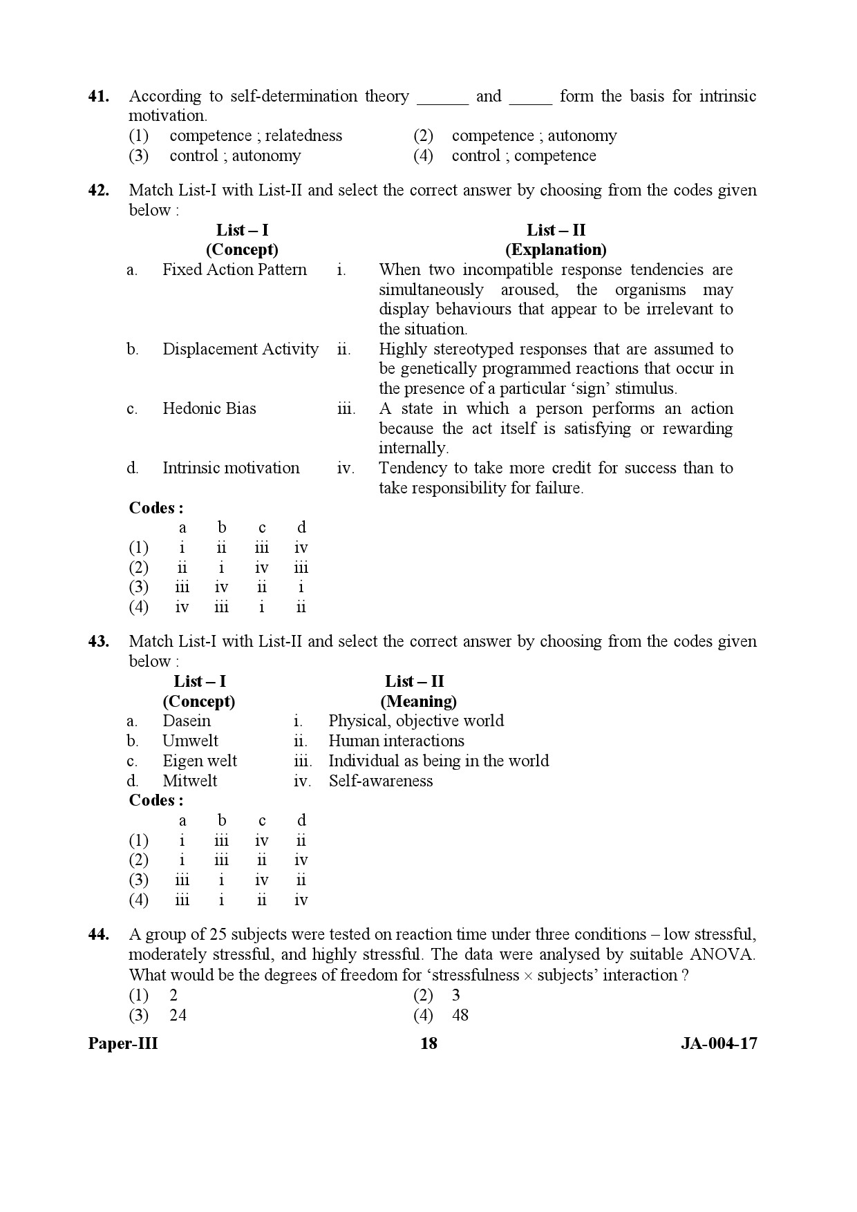 Psychology Paper III January 2017 in English 10