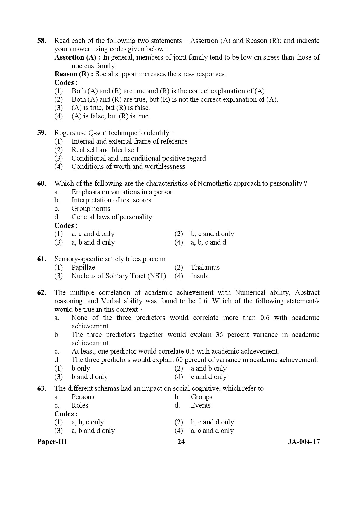 Psychology Paper III January 2017 in English 13