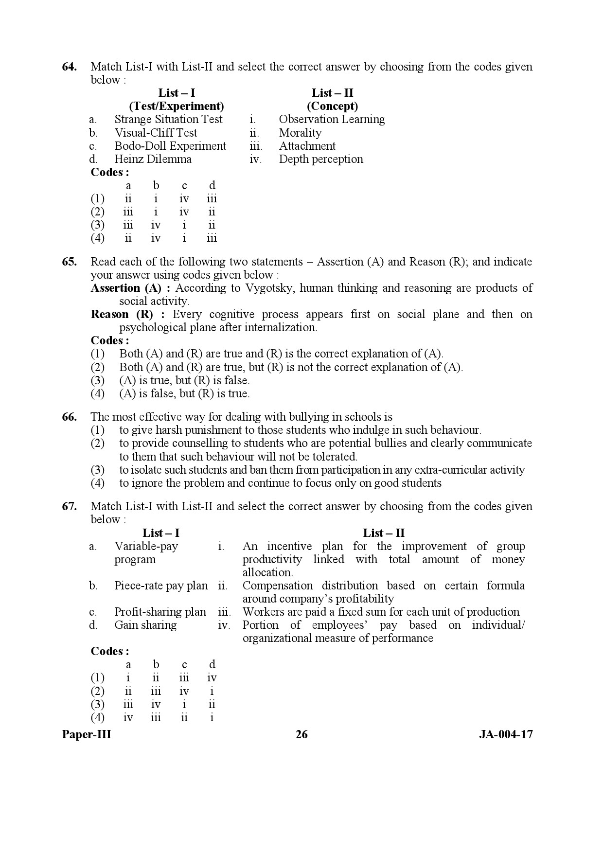 Psychology Paper III January 2017 in English 14