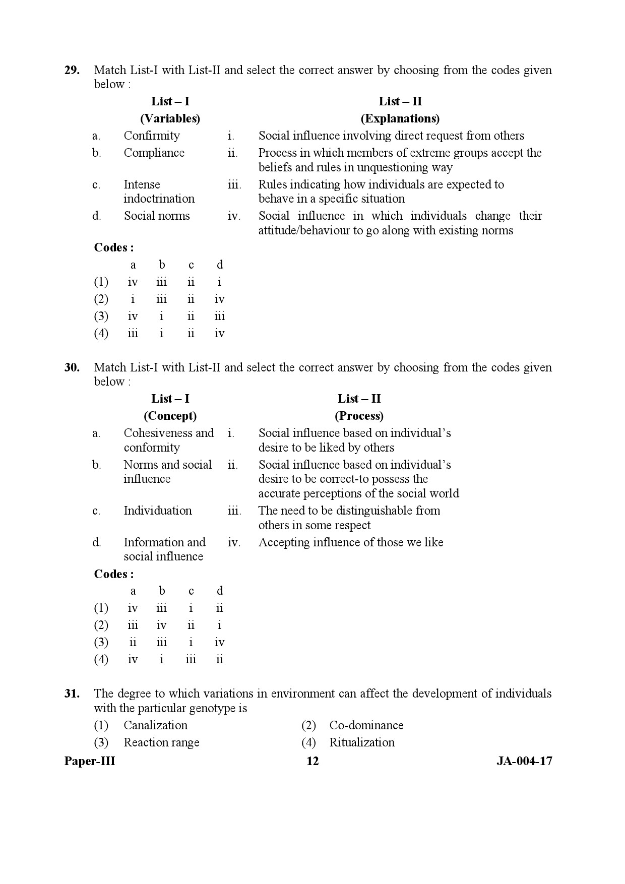 Psychology Paper III January 2017 in English 7