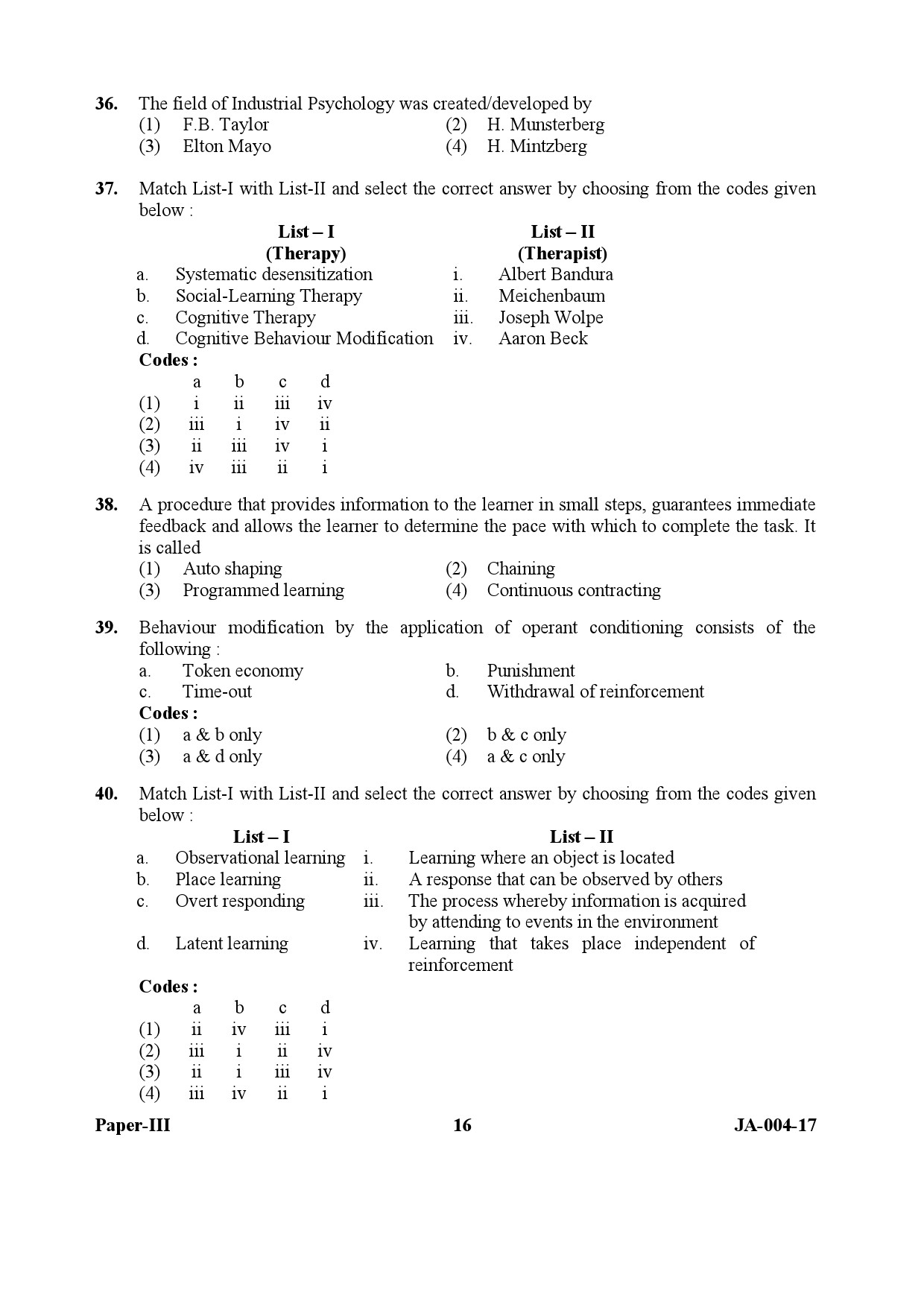 Psychology Paper III January 2017 in English 9