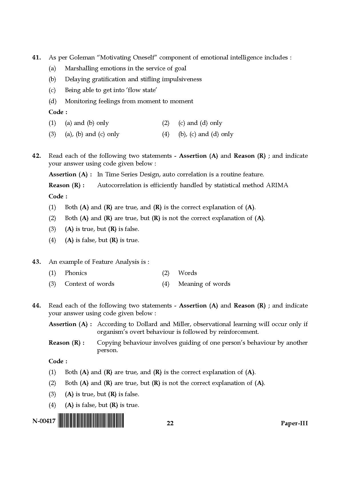 Psychology Paper III November 2017 in English 12