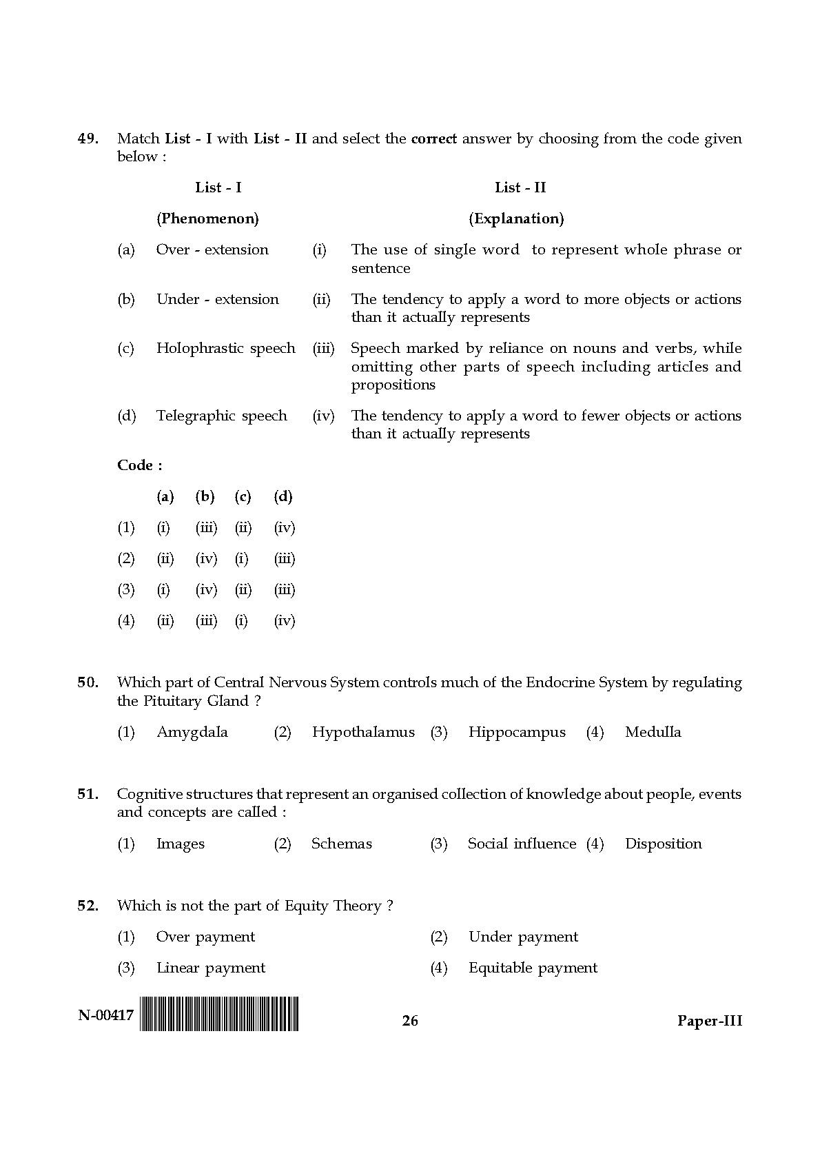 Psychology Paper III November 2017 in English 14