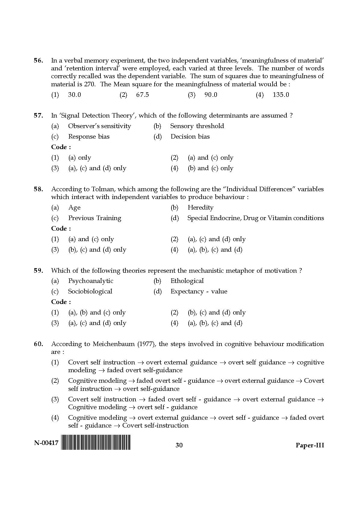 Psychology Paper III November 2017 in English 16