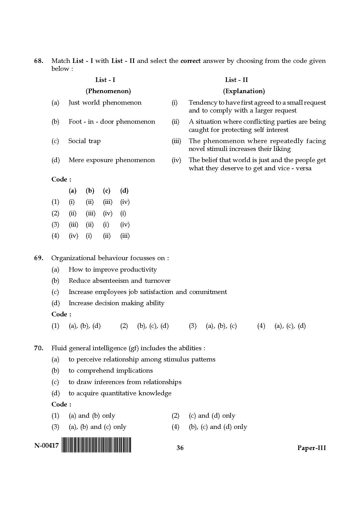 Psychology Paper III November 2017 in English 19