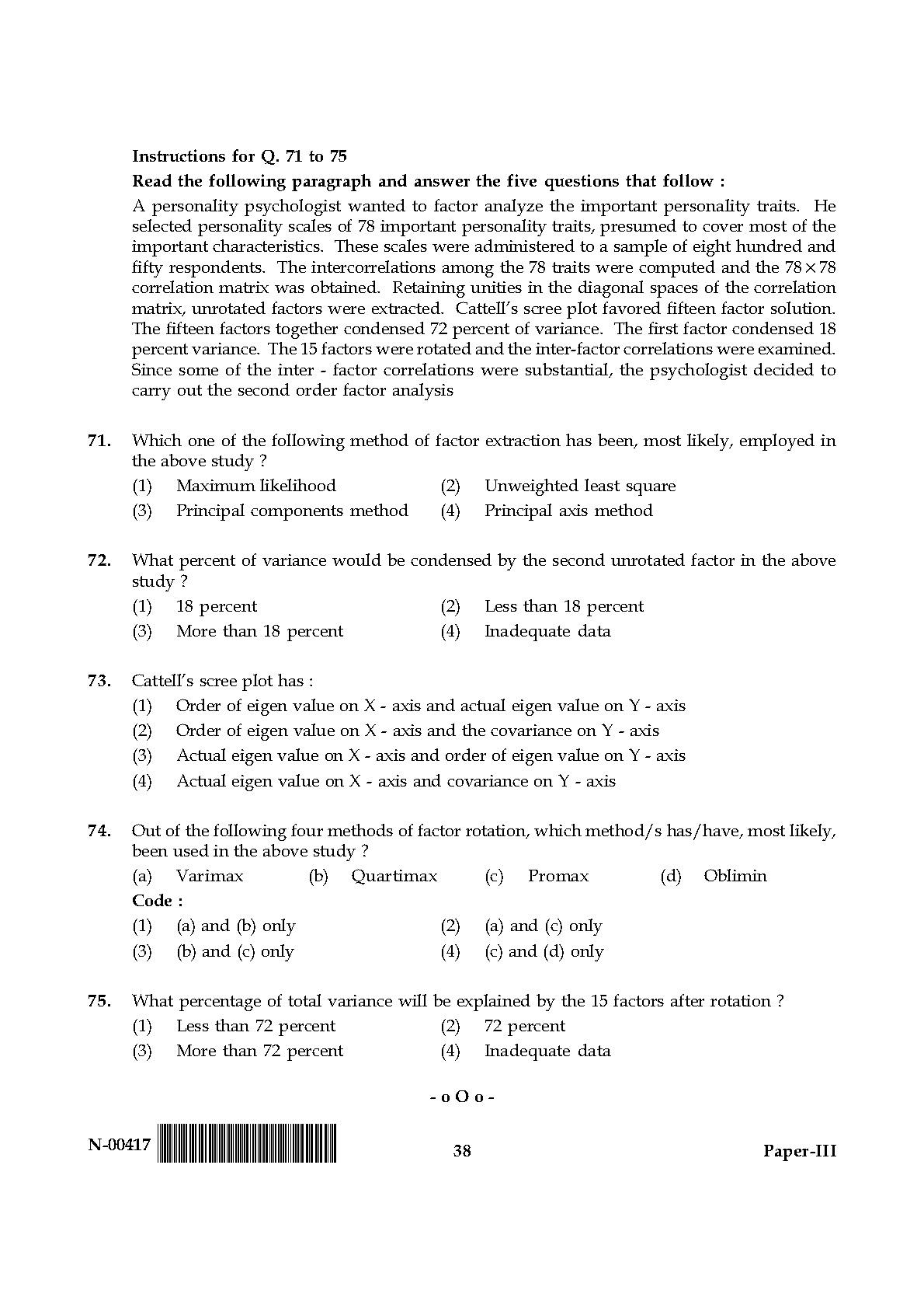 Psychology Paper III November 2017 in English 20