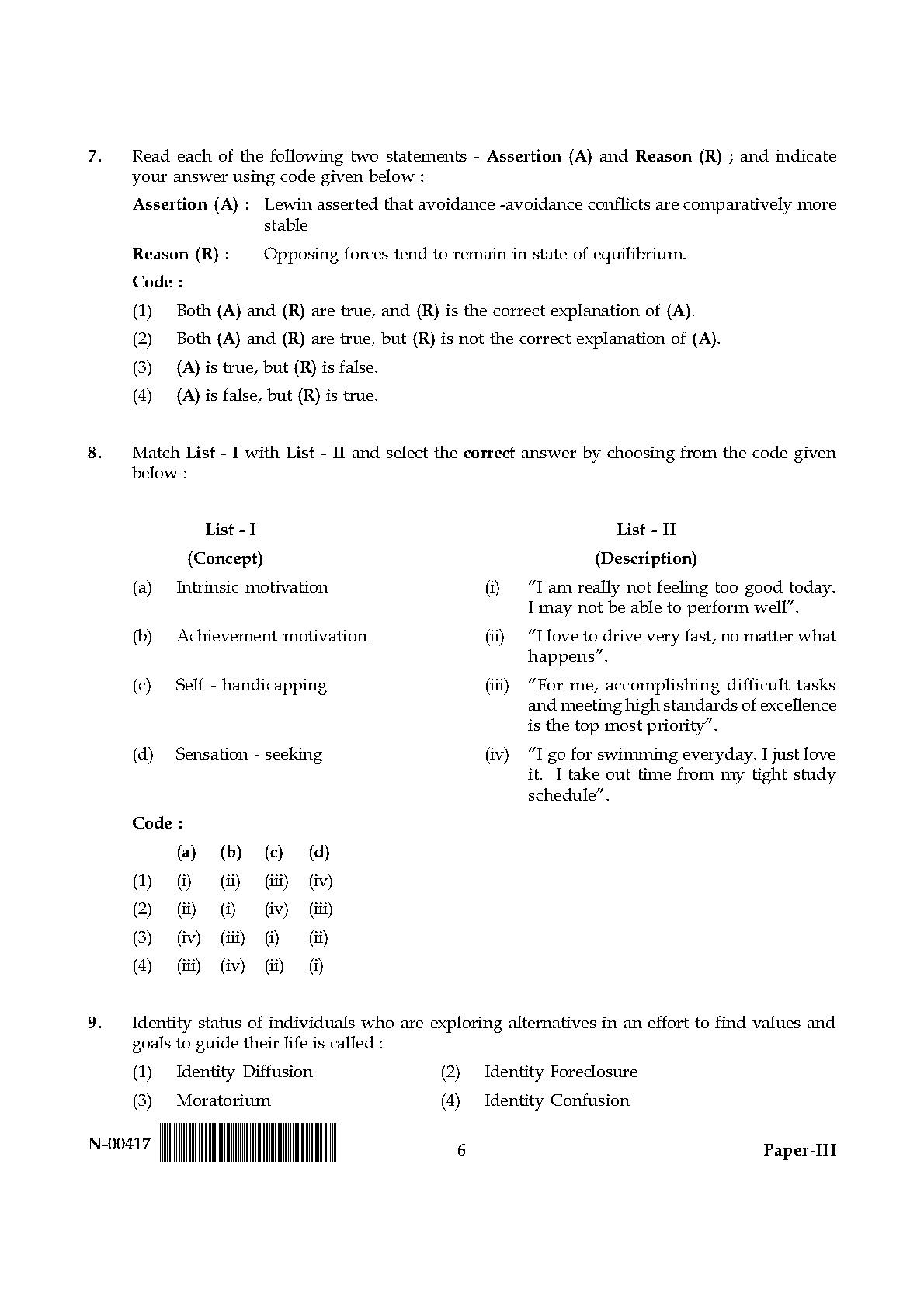 Psychology Paper III November 2017 in English 4