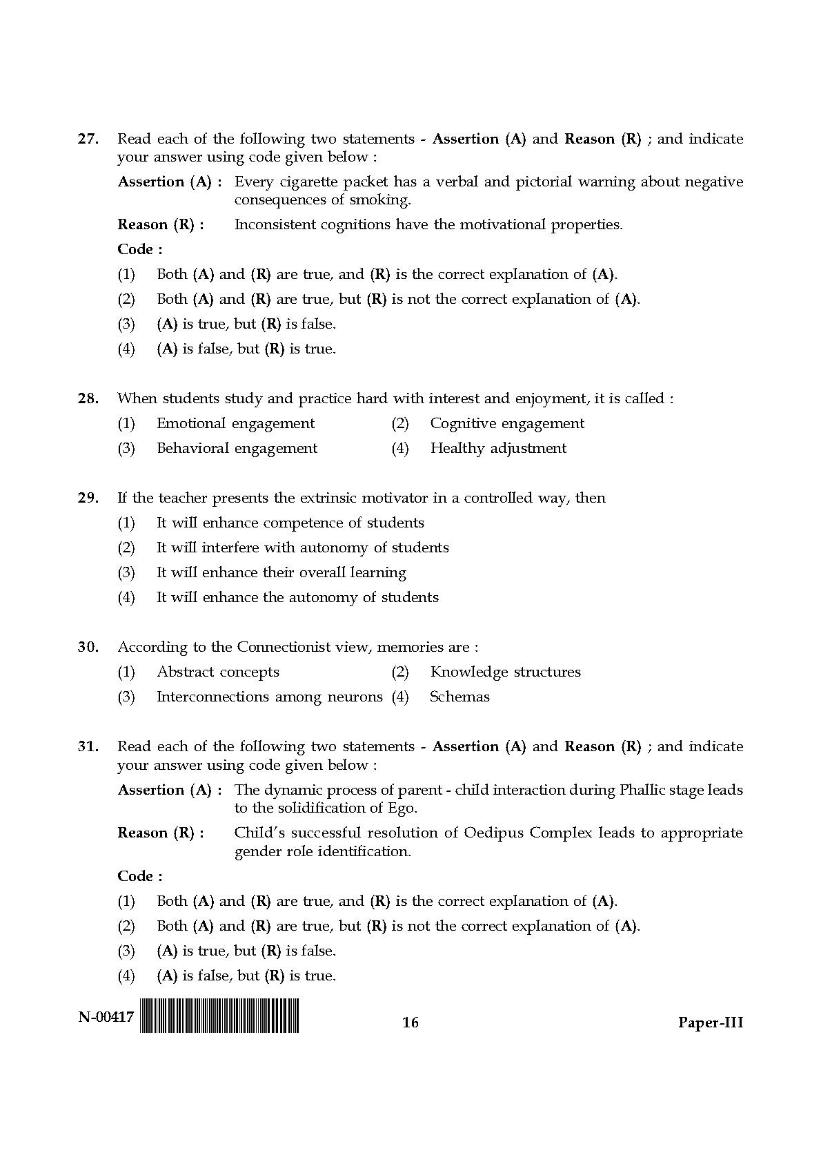 Psychology Paper III November 2017 in English 9