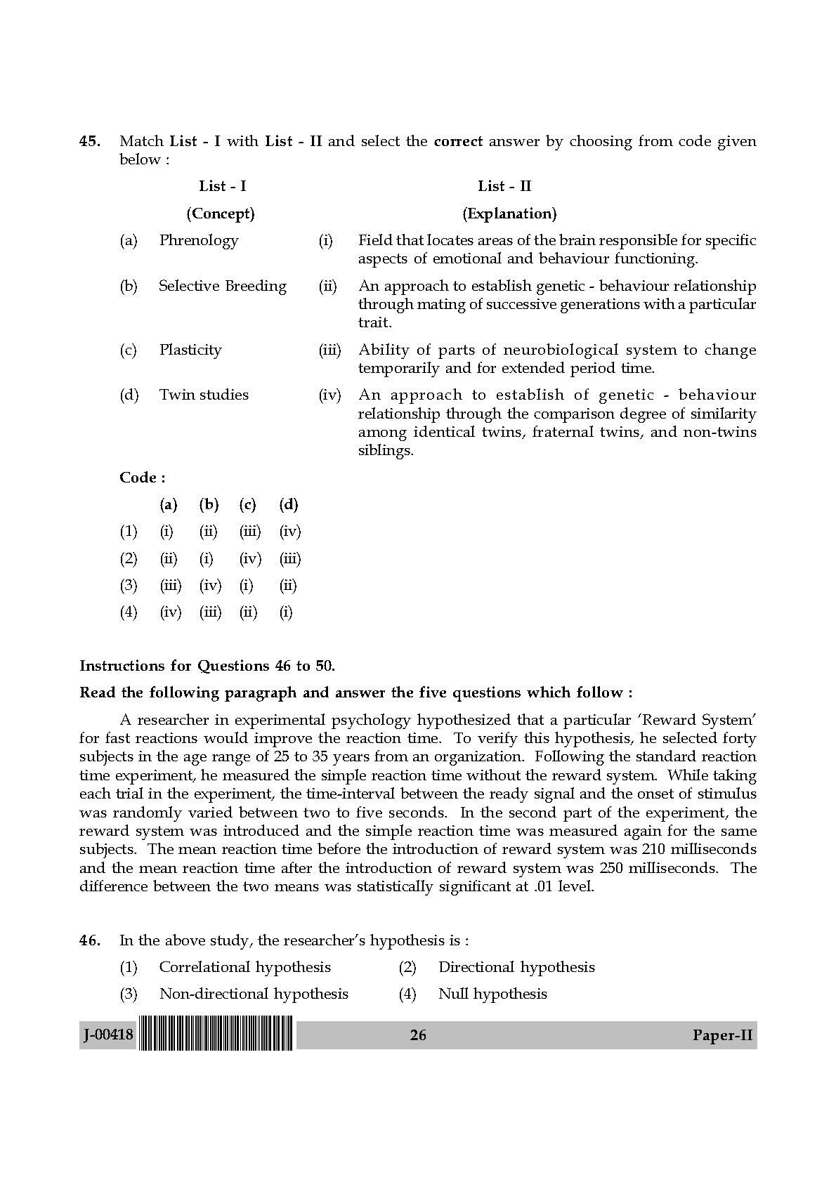 Psychology Question Paper II July 2018 in English-UGC NET Previous ...