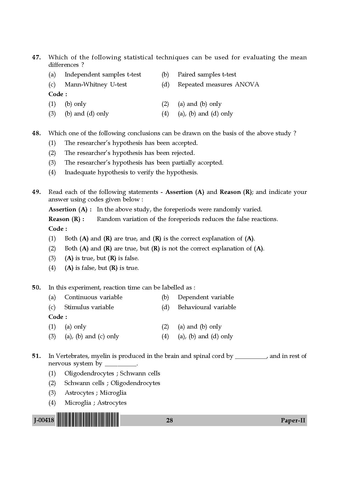 Psychology Question Paper II July 2018 in English 15