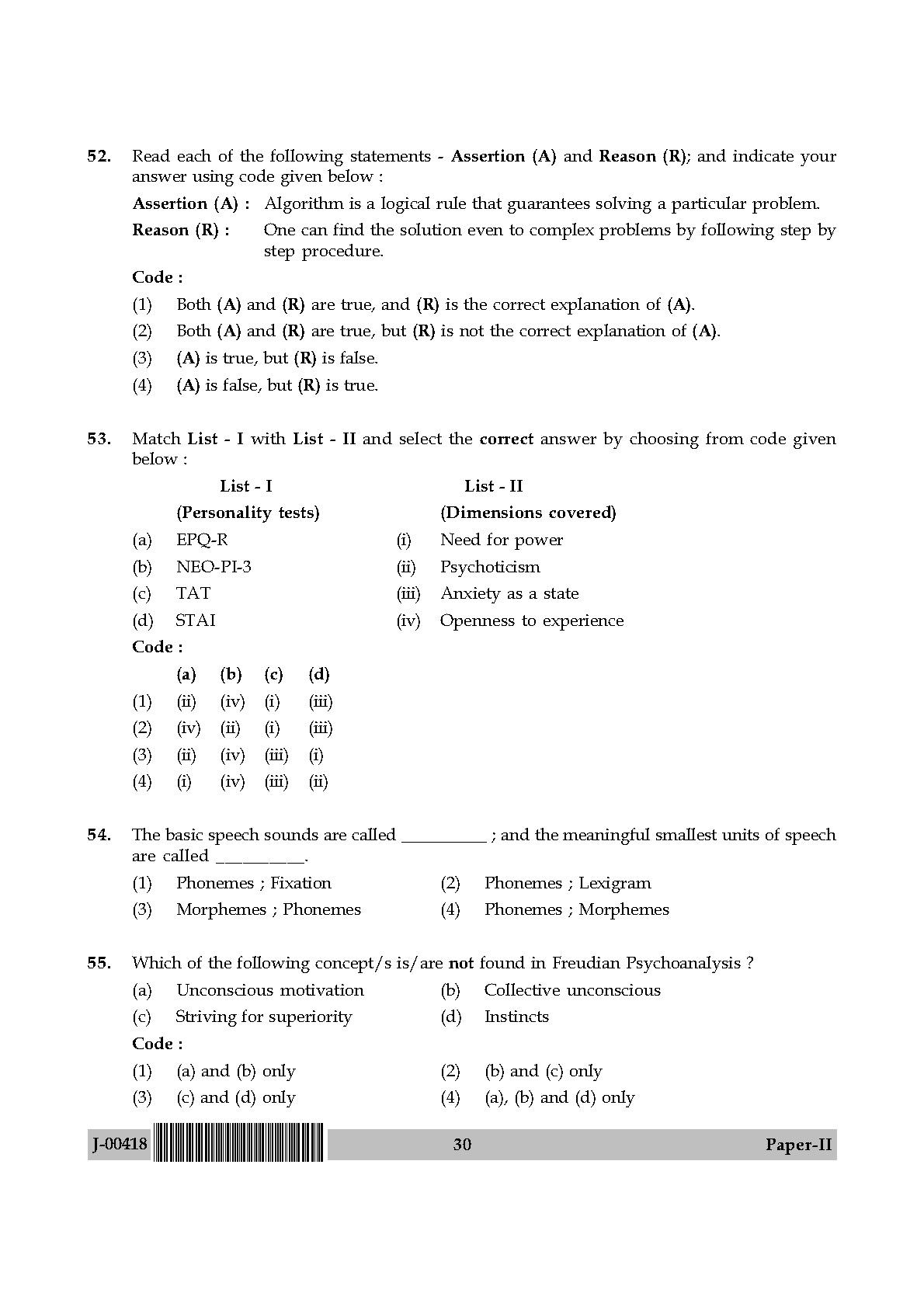 Psychology Question Paper II July 2018 in English 16