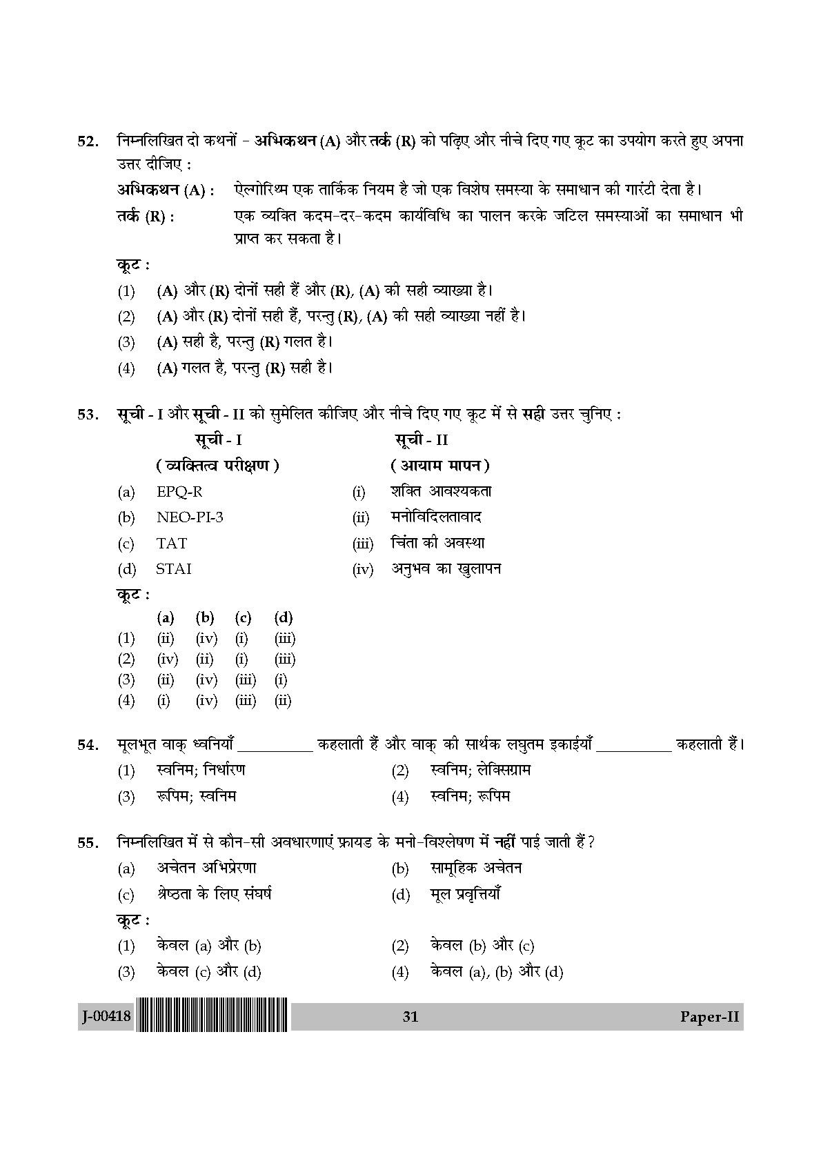 Psychology Question Paper II July 2018 in Hindi 15