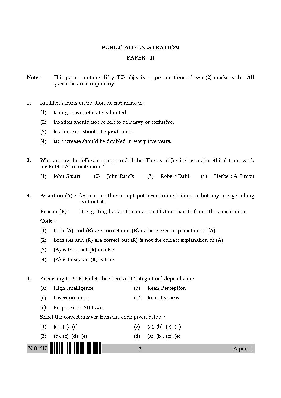 Public Administration Paper II November 2017 in English-UGC NET ...