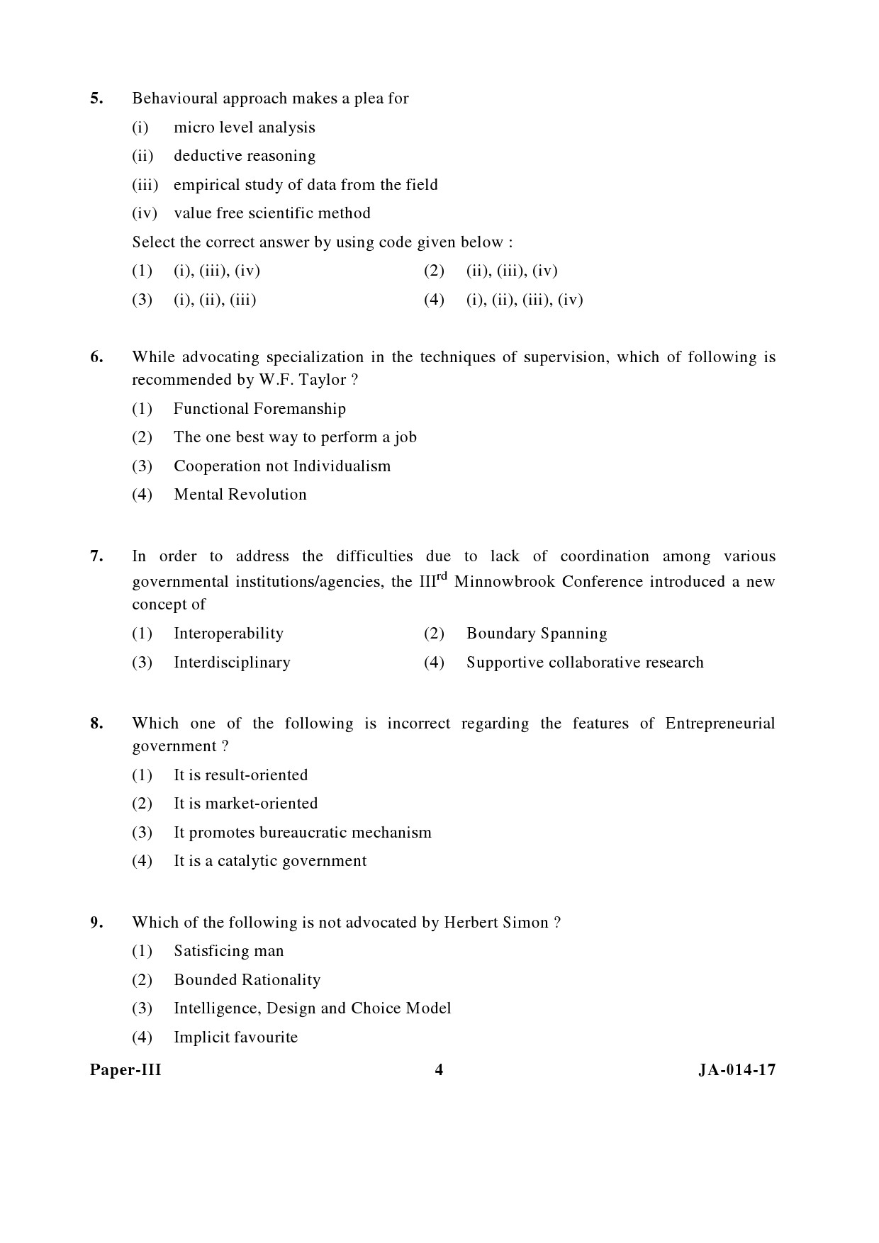 Public Administration Paper III January 2017 in English-UGC NET ...