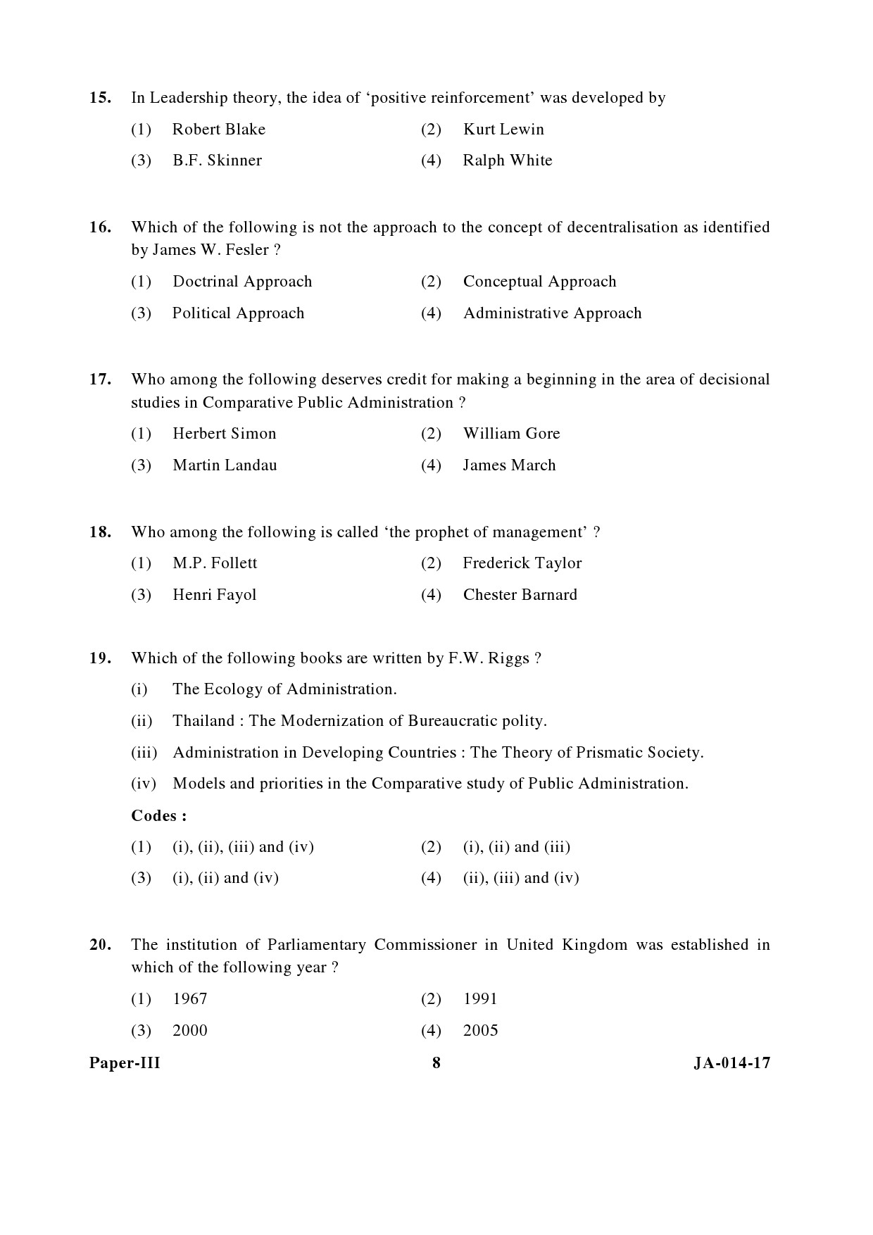 Public Administration Paper III January 2017 in English-UGC NET ...