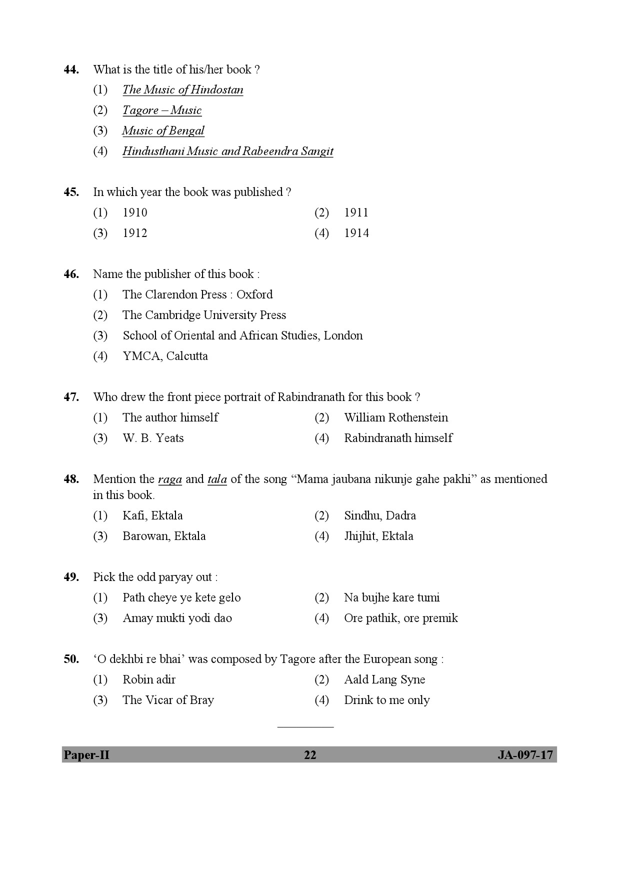 Rabindra Sangeet Paper II January 2017 in English 12