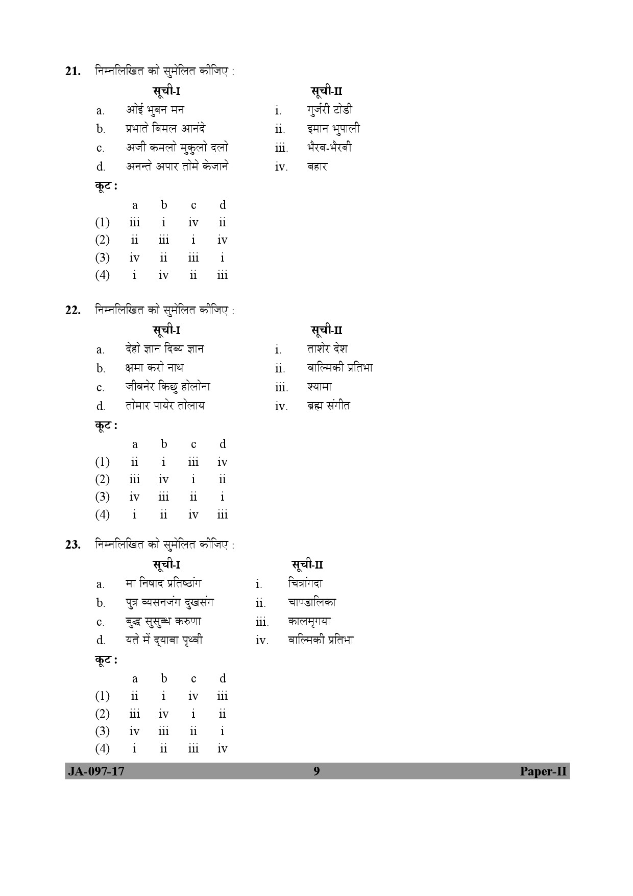 Rabindra Sangeet Paper II January 2017 in Hindi 4