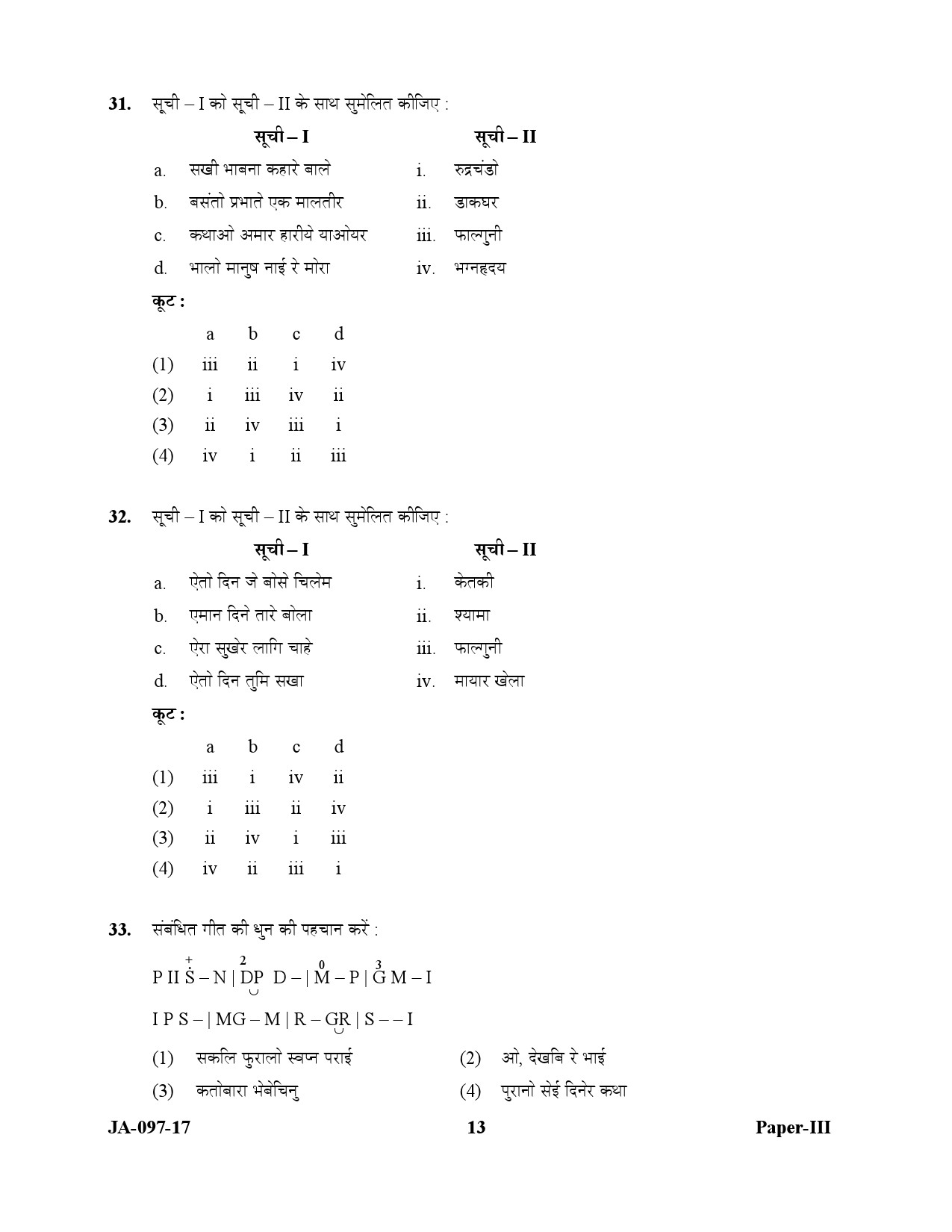 Rabindra Sangeet Paper III January 2017 in Hindi 6