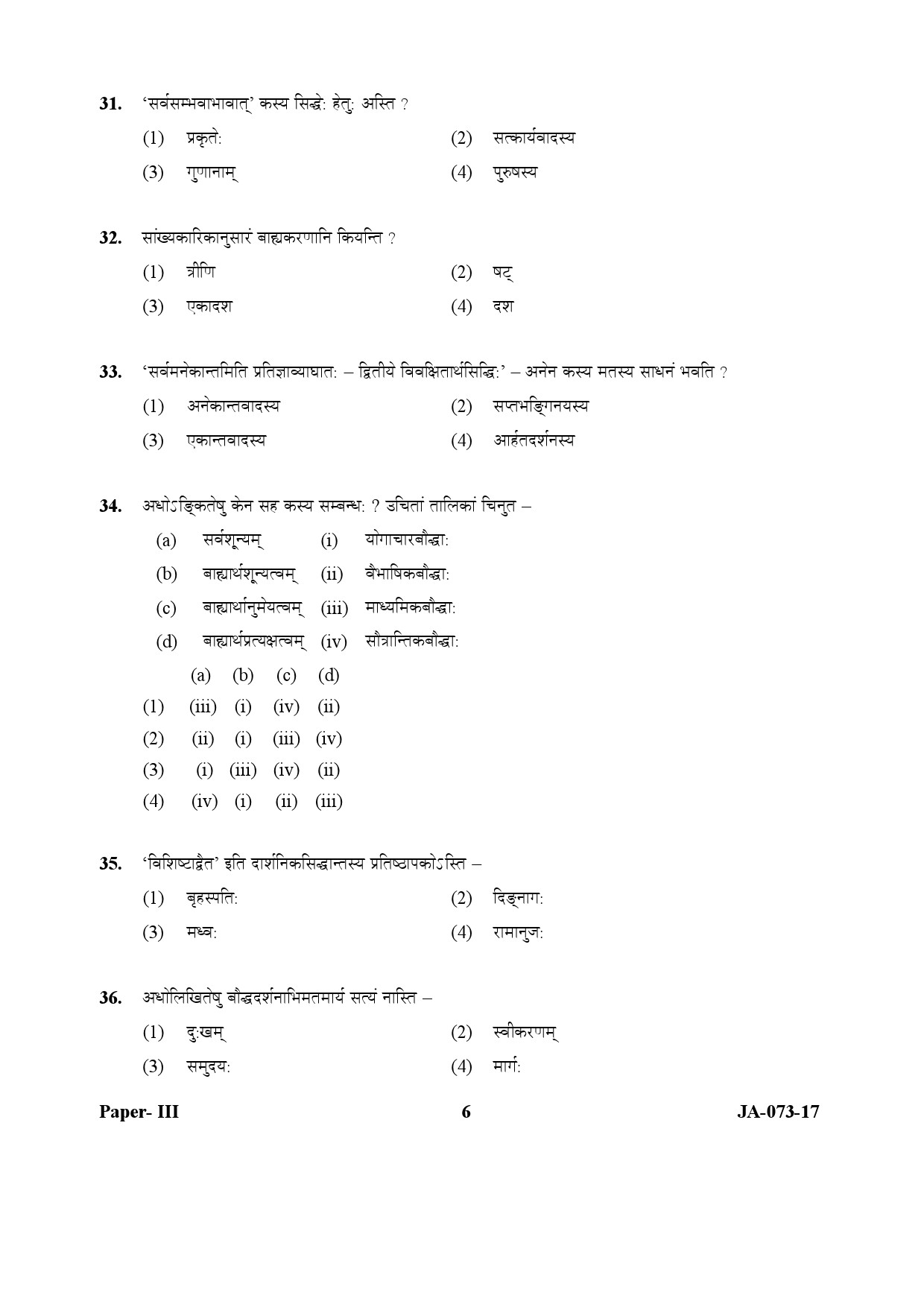 Sanskrit Traditional Subjects Question Paper III January 2017 6