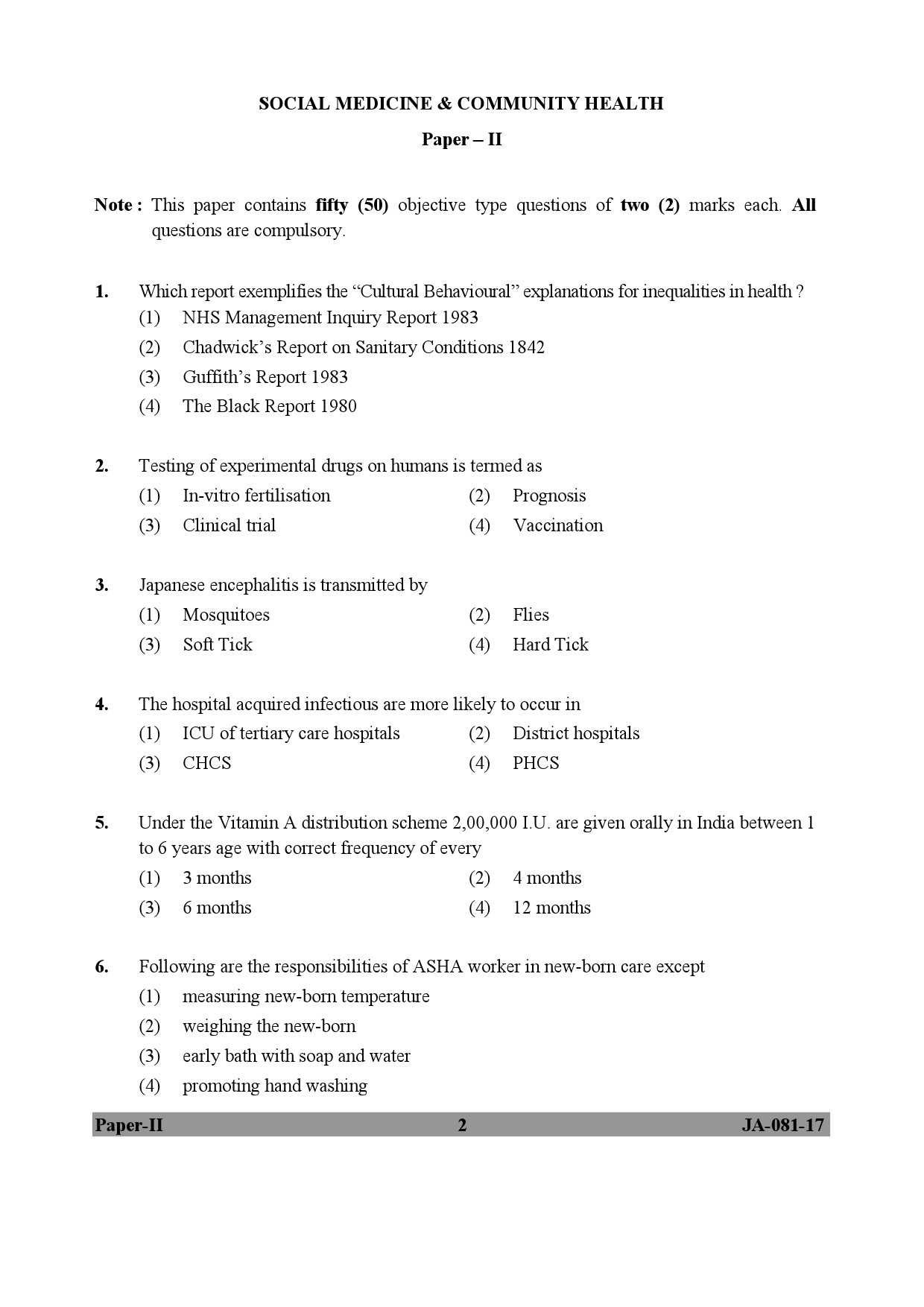 Social Medicine And Community Health Paper II January 2017 in English 2