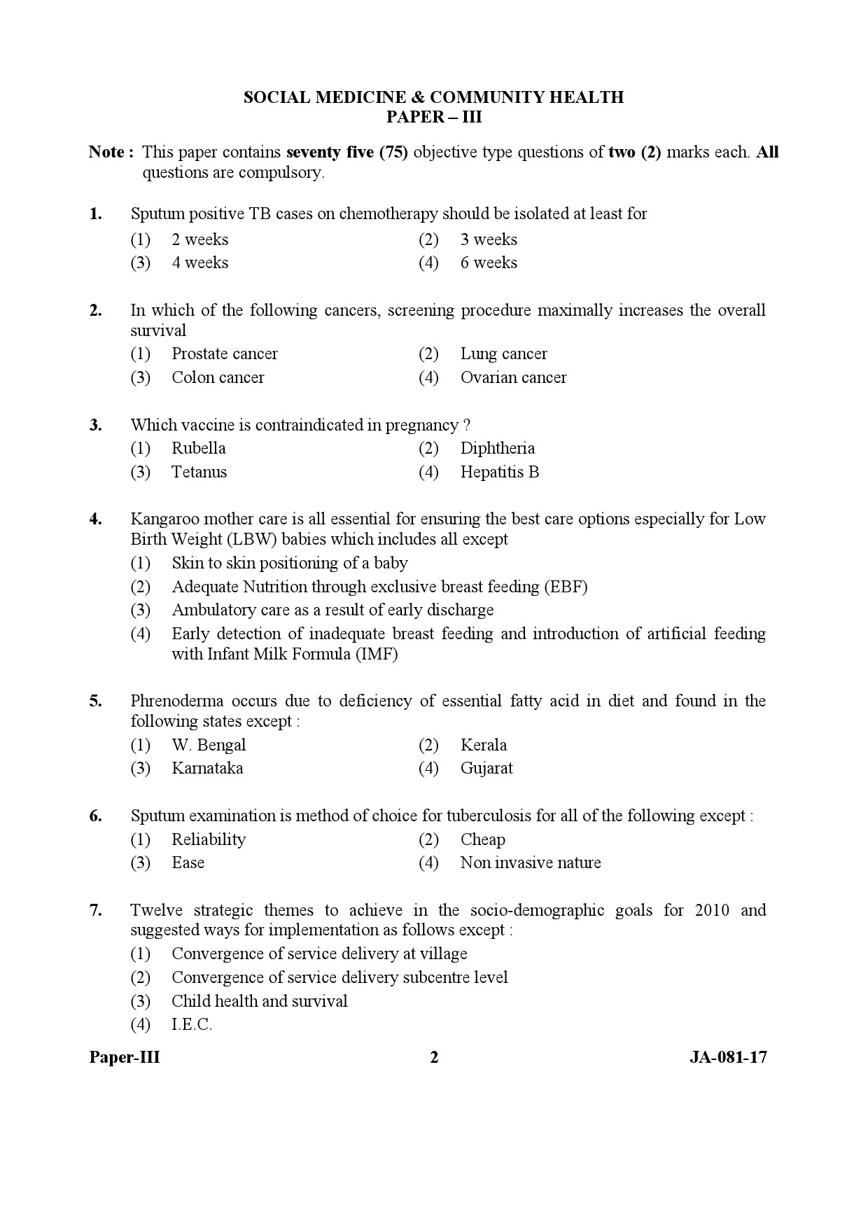 Social Medicine And Community Health Paper III January 2017 in English 2