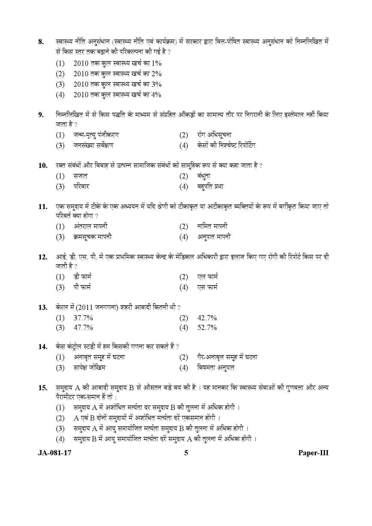 Social Medicine And Community Health Paper III January 2017 in Hindi 2