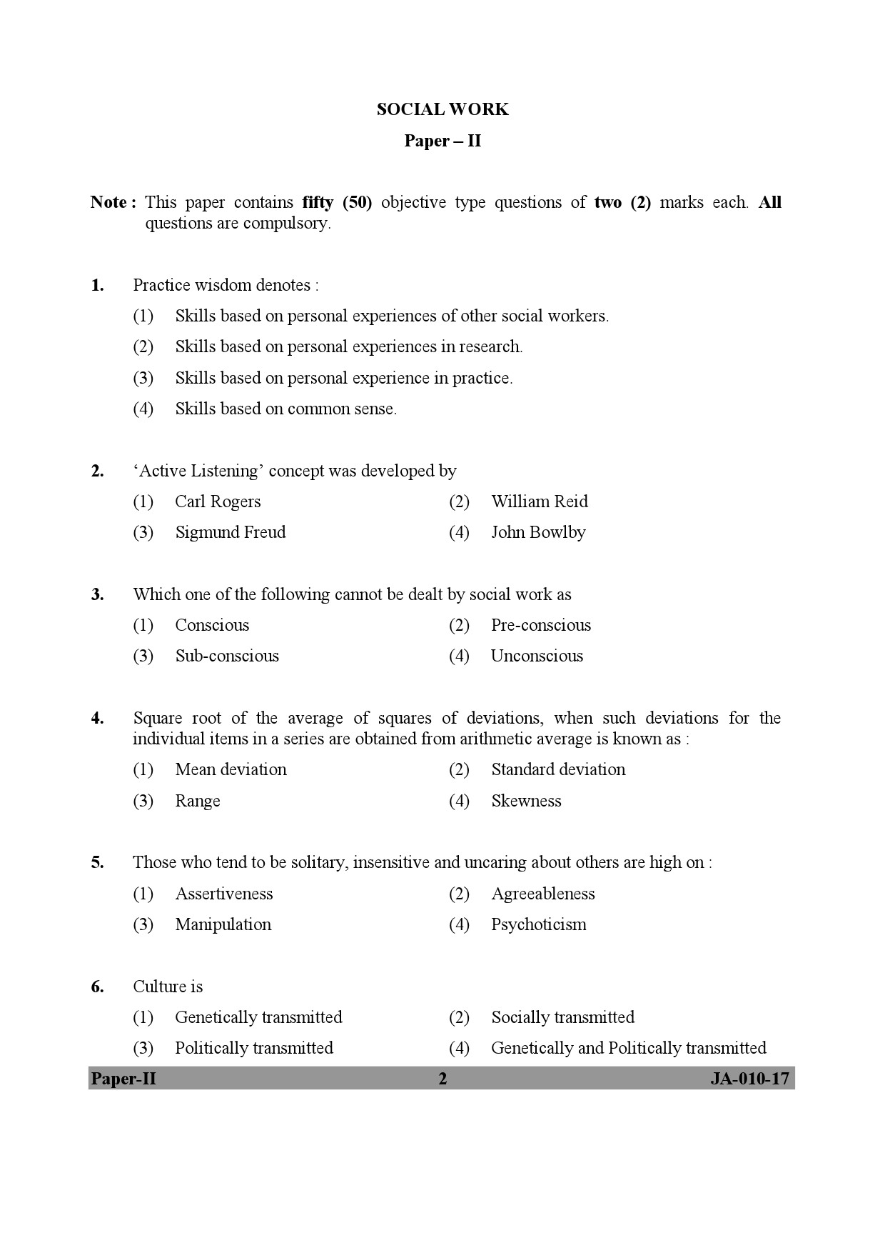 Social Work Paper II January 2017 in English 2