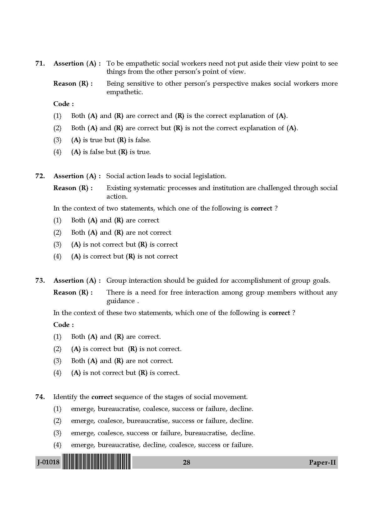 Social Work Question Paper II July 2018 in English-UGC NET Previous ...