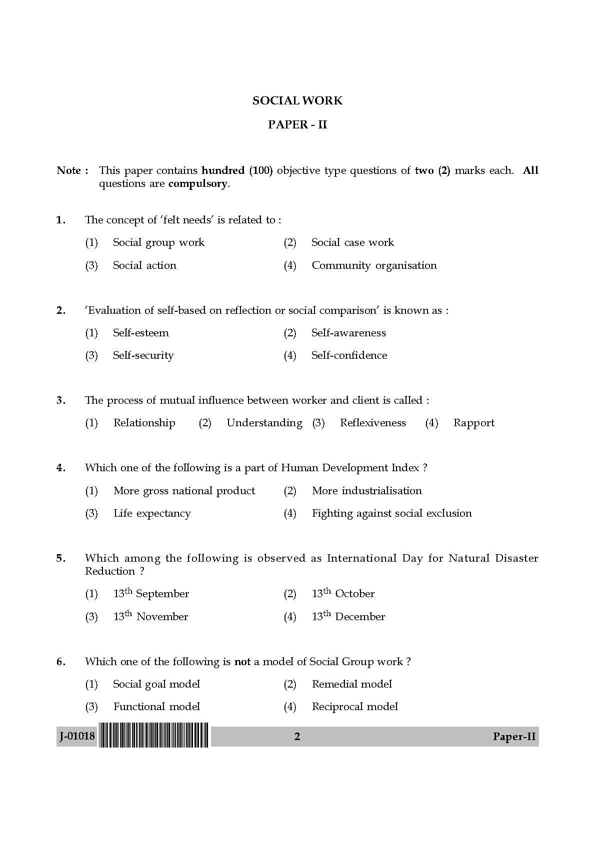 Social Work Question Paper II July 2018 in English 2