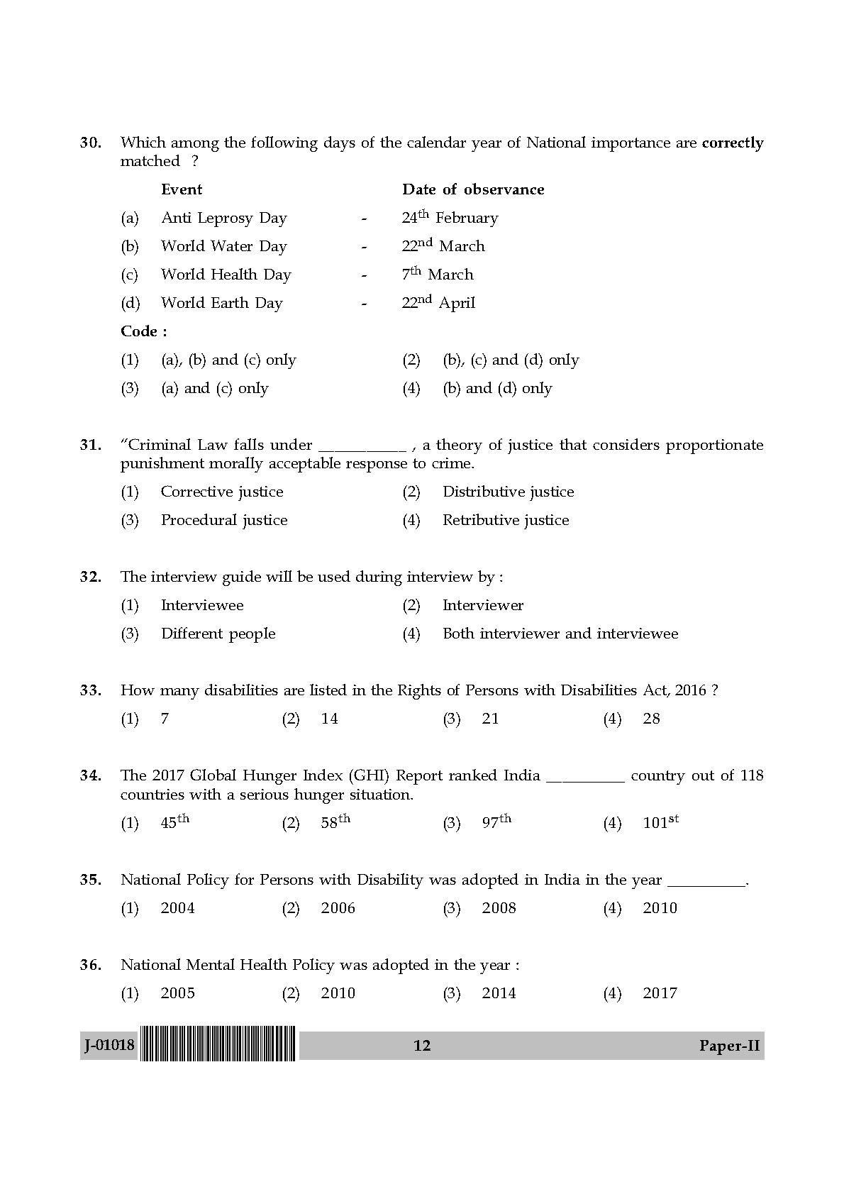 Social Work Question Paper II July 2018 in English 7