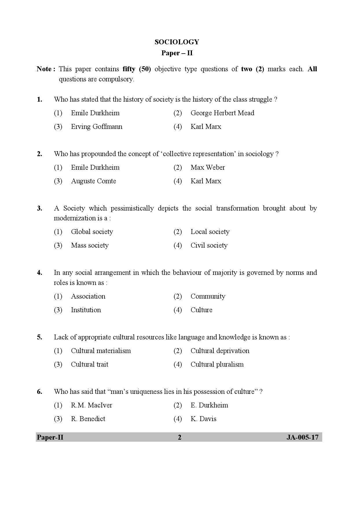 Sociology Paper II January 2017 in English 2