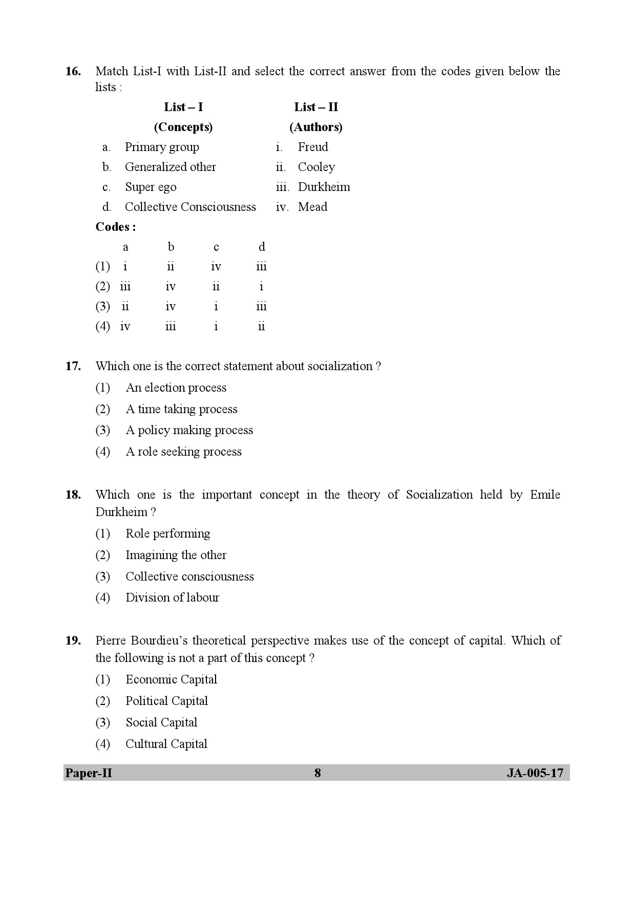 Sociology Paper II January 2017 in English 5