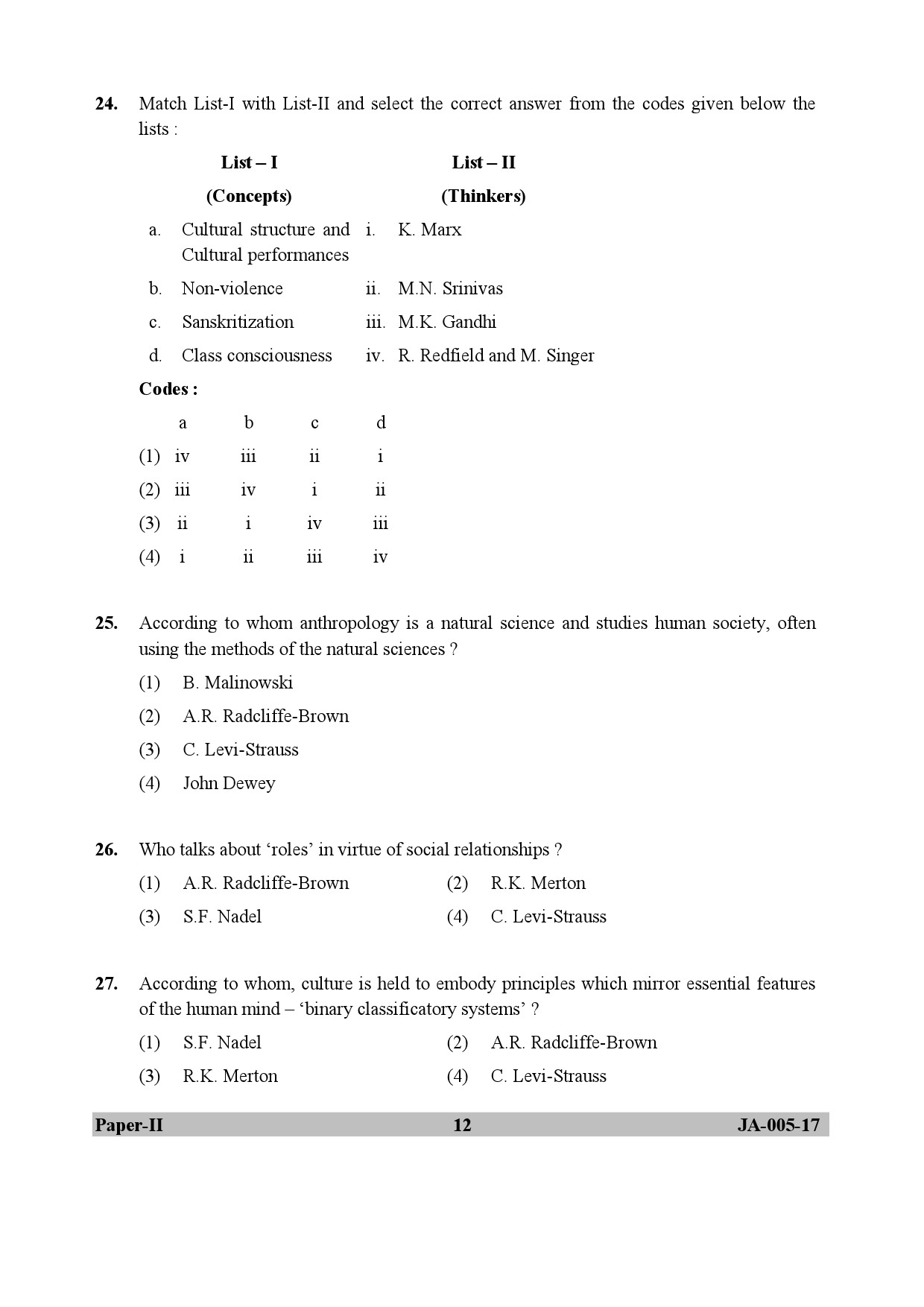 Sociology Paper II January 2017 in English 7