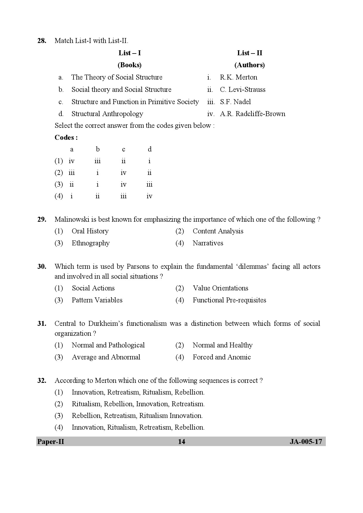 Sociology Paper II January 2017 in English 8