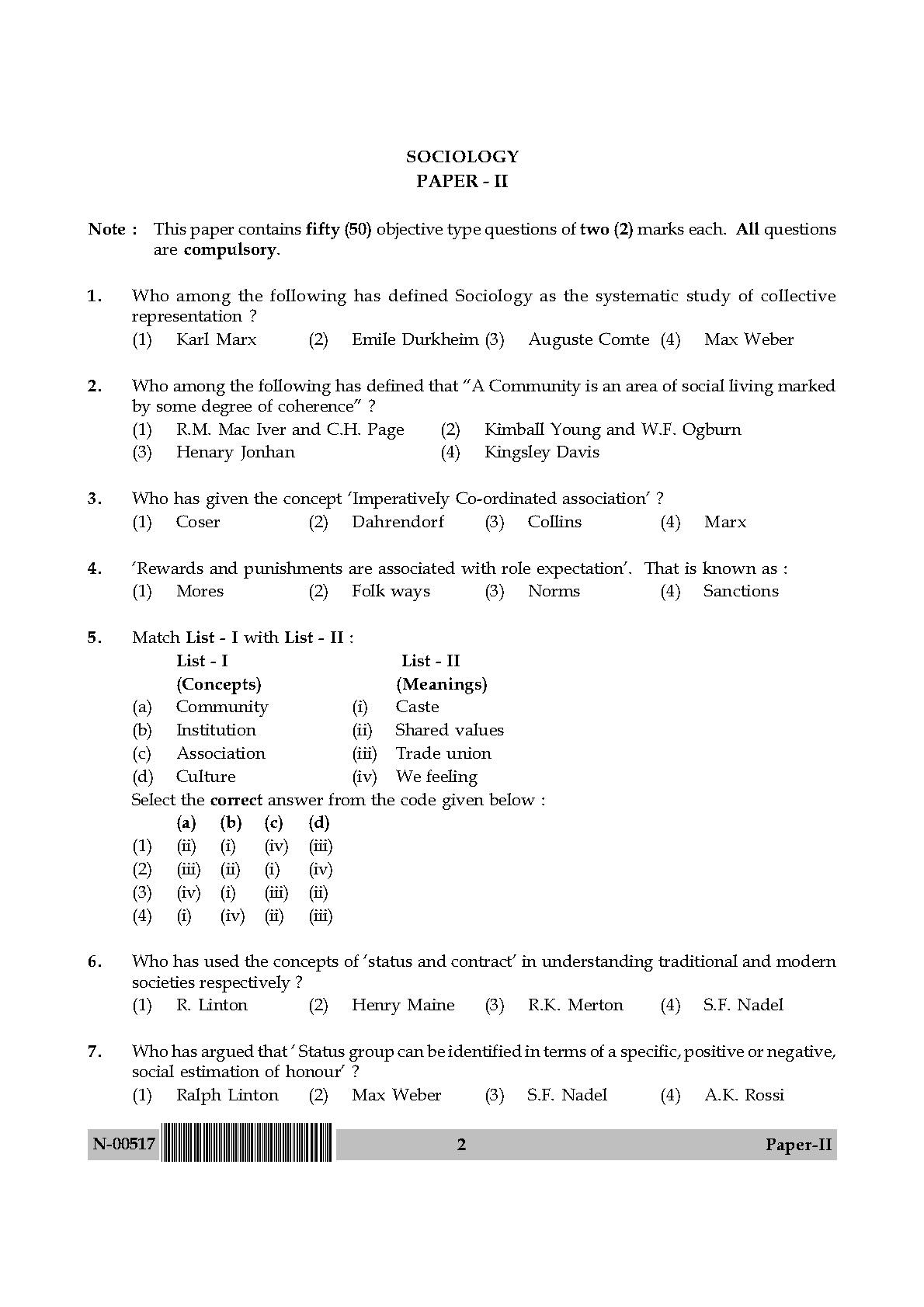 Sociology Paper II November 2017 in English 2