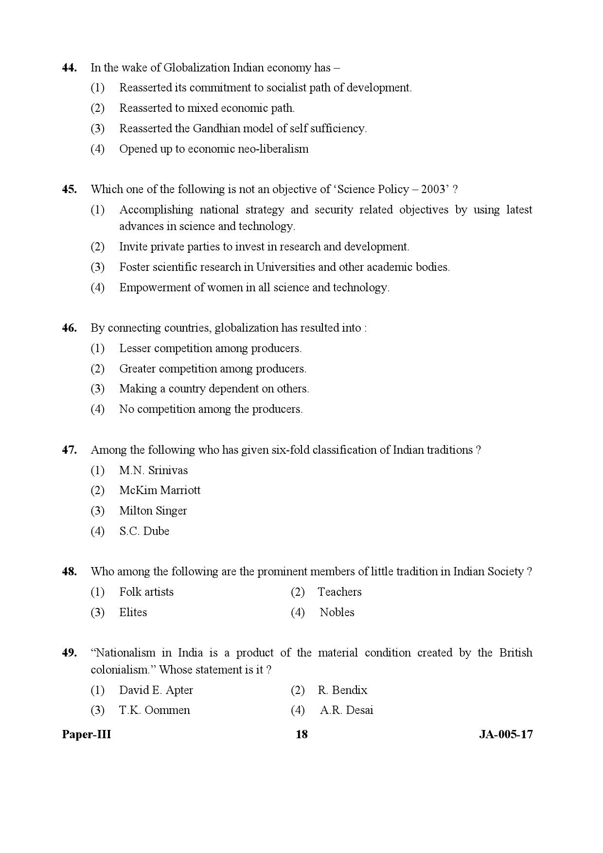 Sociology Paper III January 2017 in English 10