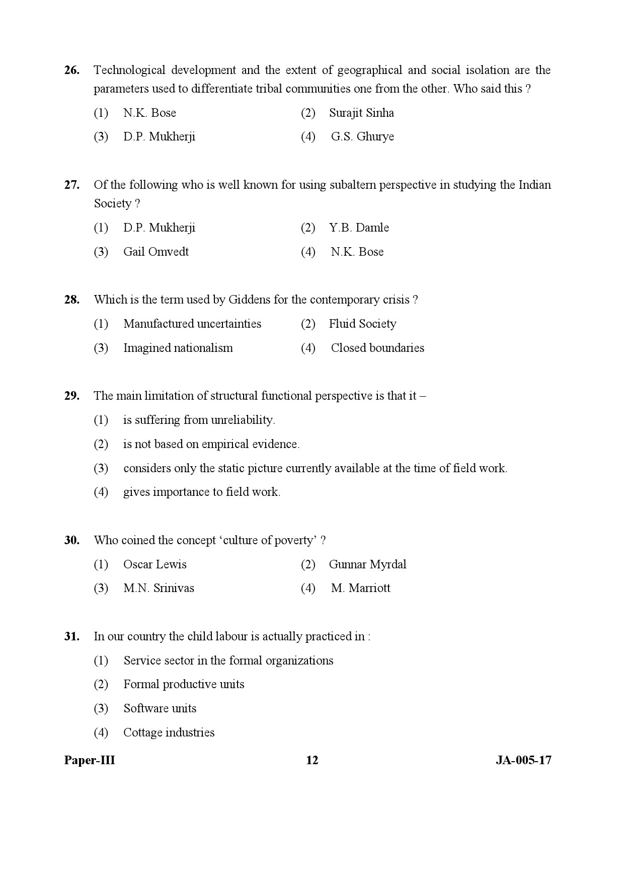 Sociology Paper III January 2017 in English 7