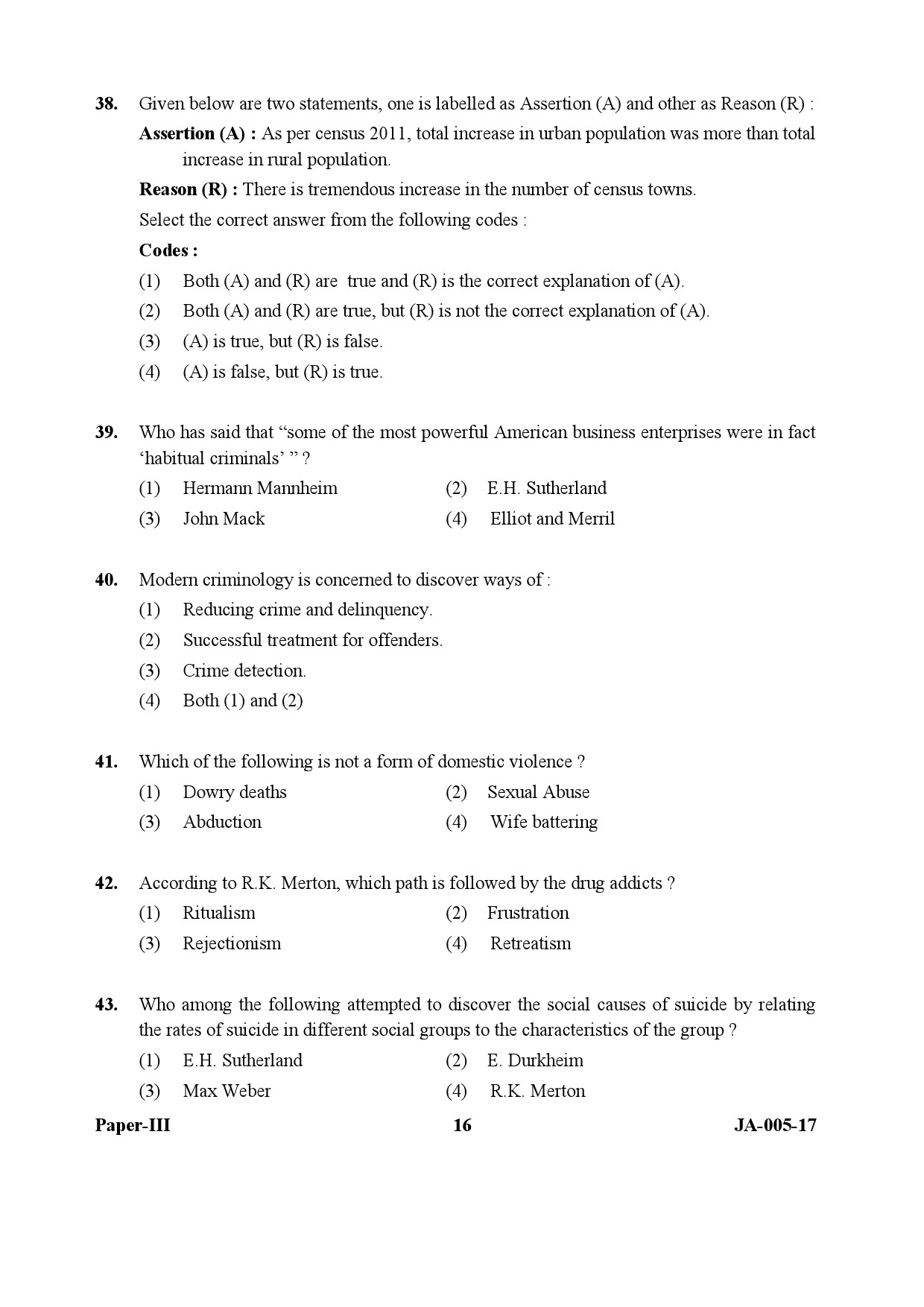 Sociology Paper III January 2017 in English 9