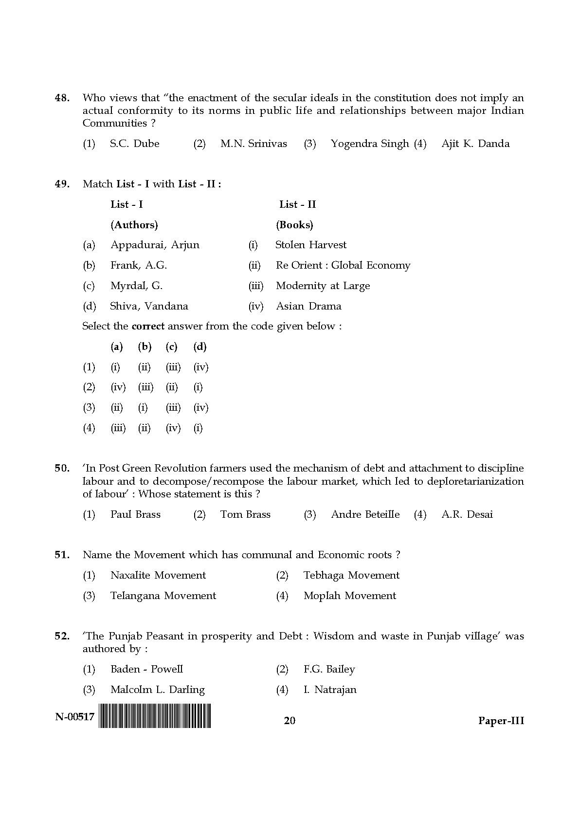 Sociology Paper III November 2017 in English-UGC NET Previous Question ...